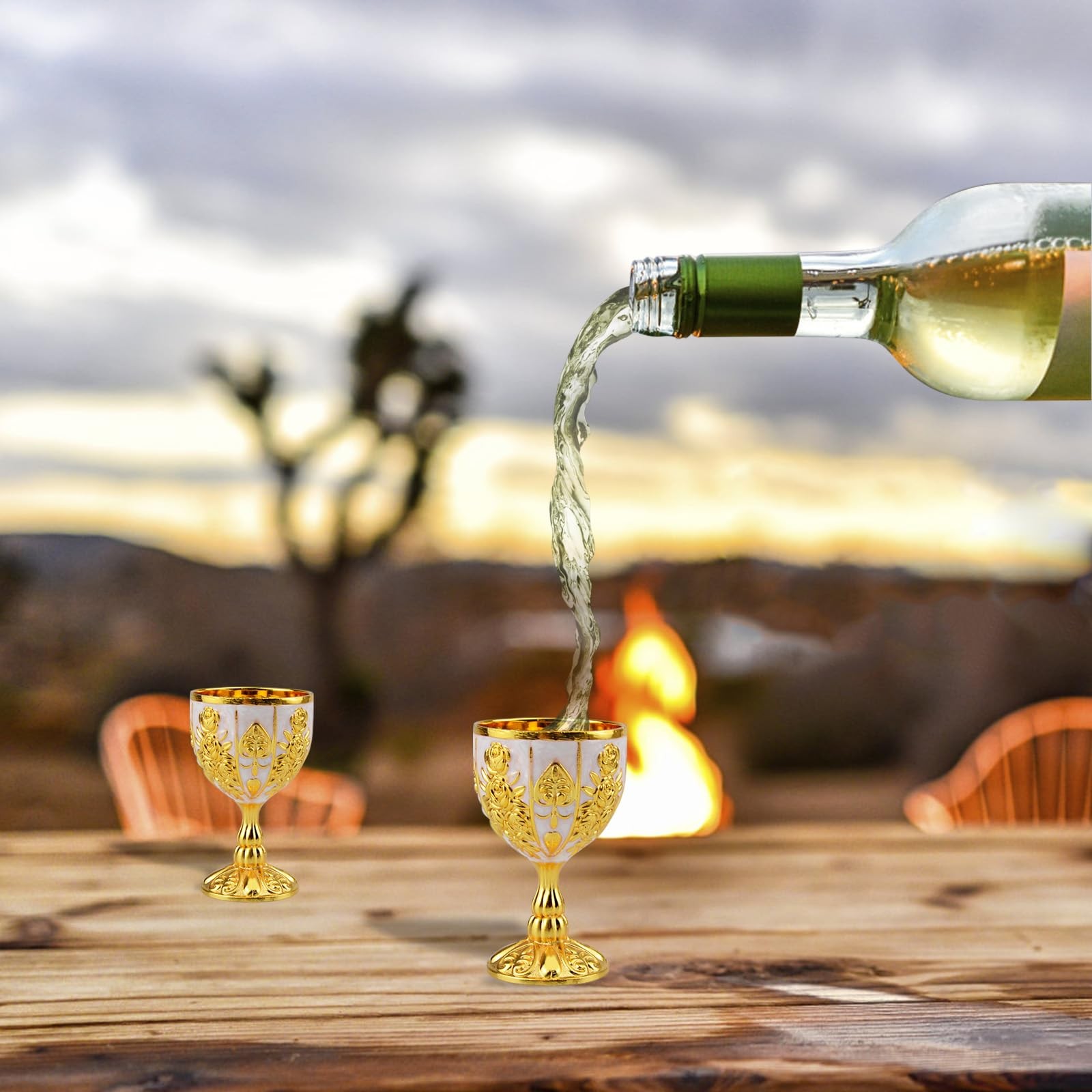 2Pcs Vintage Chalice Medieval Goblet, 30Ml Brass Royal Wine Small, White