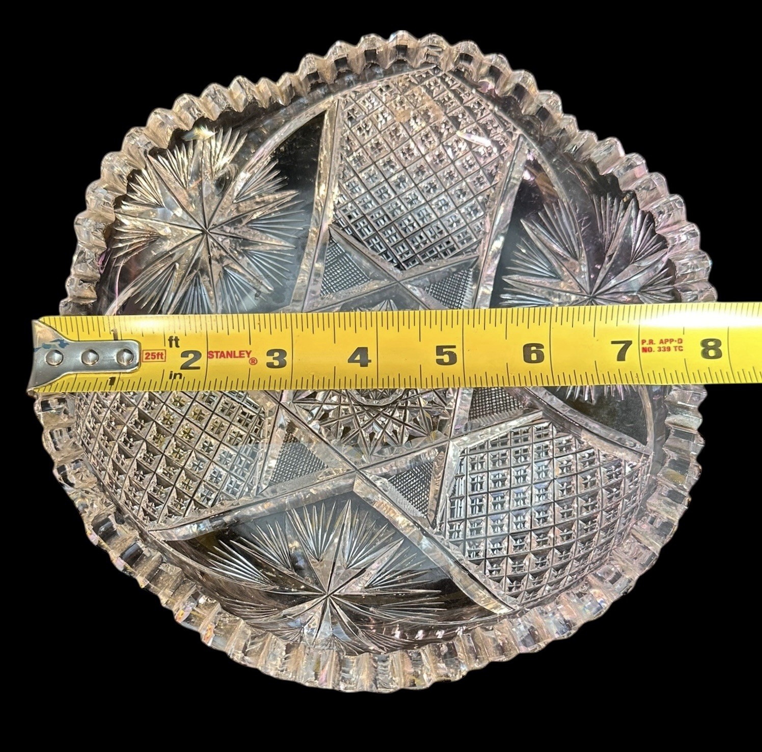 Antique American Brilliant Cut Glass Crystal Dish 8” Wide Low Serving Bowl EUC