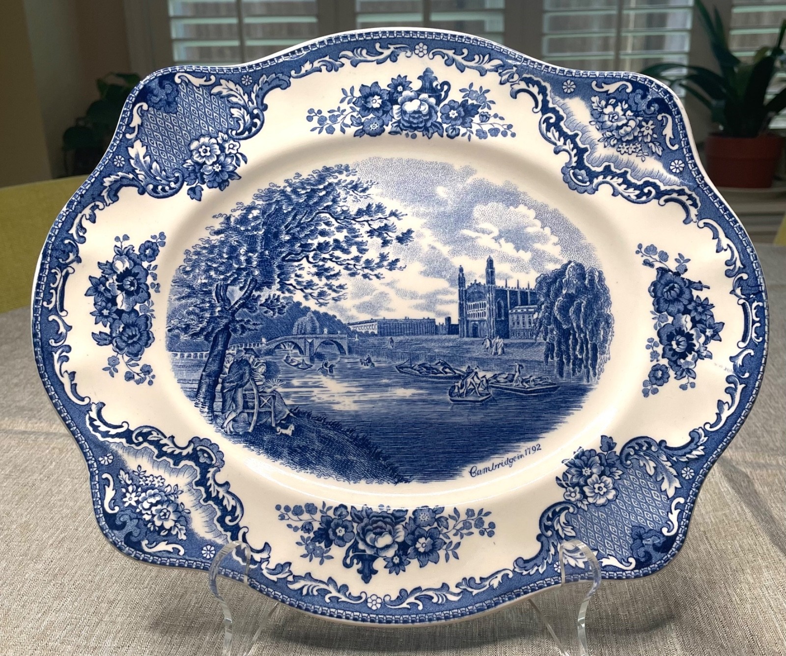 Johnson Brothers Old Britain Castles 12” Blue Platter “Cambridge in 1792”