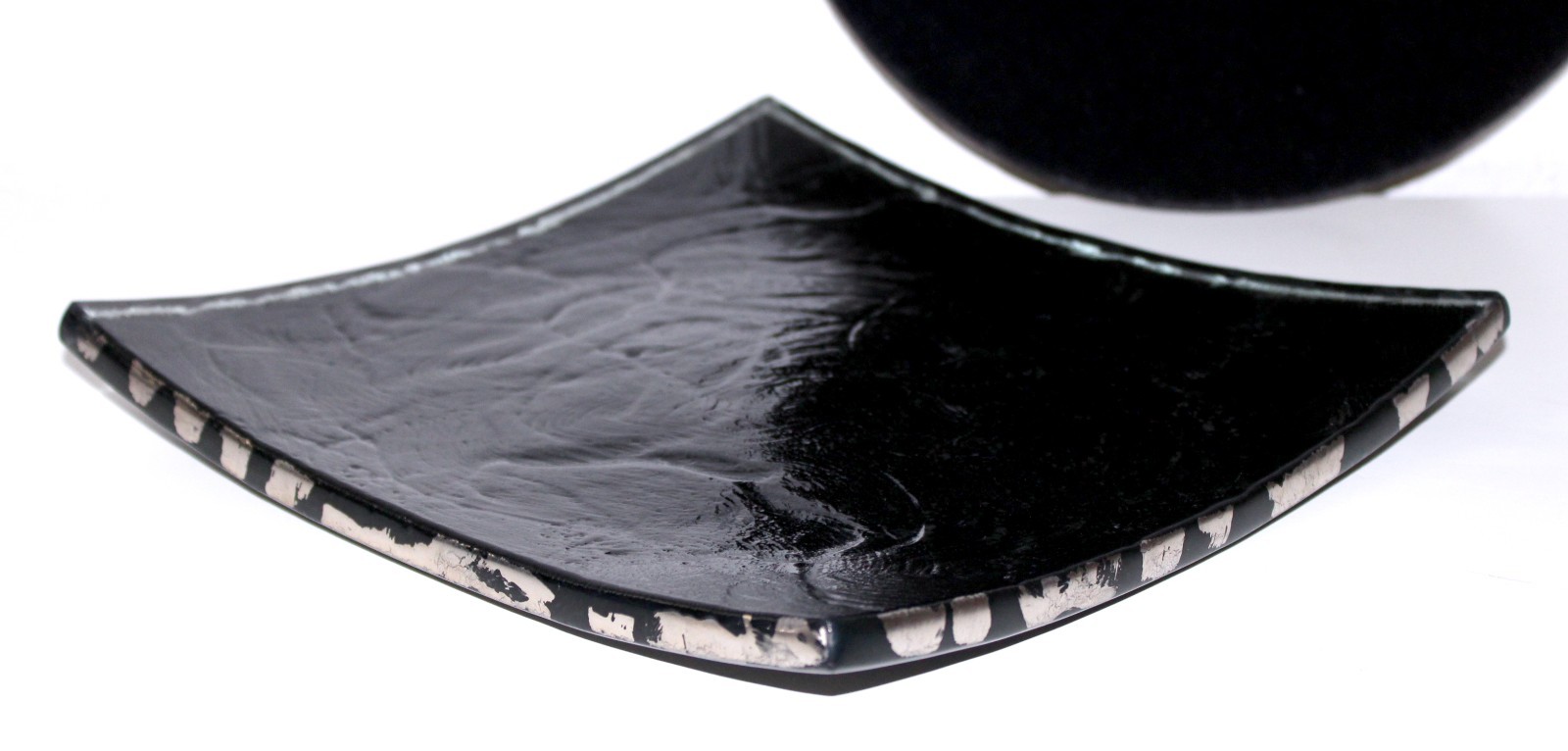 Annie Glass Black Plate Square Platinum Edge 4 1/2 pounds 10 inch Signed 1989