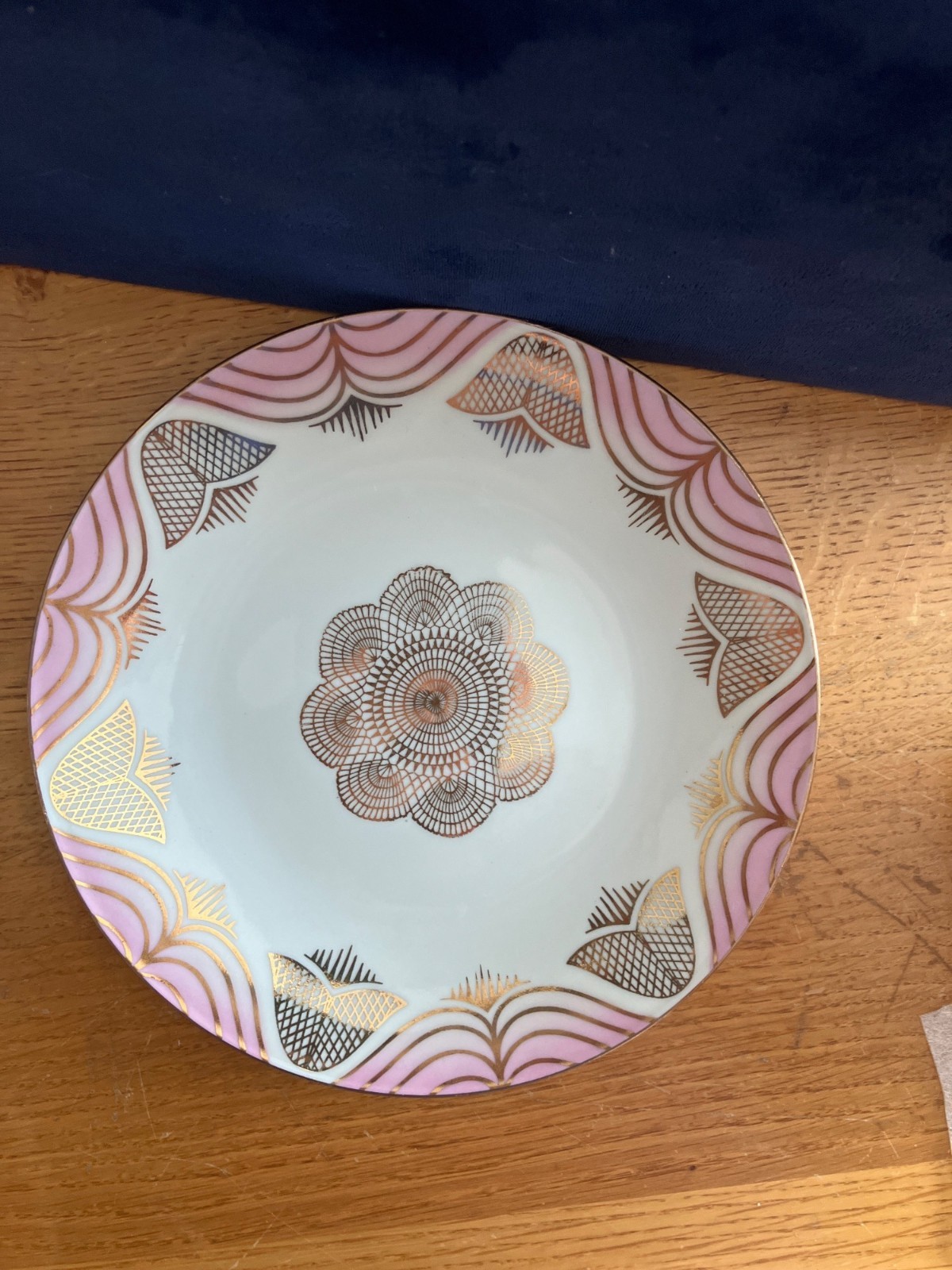 Mitterteich Bavaria Porcelain Tea Set With Pink Gold Geometric Design – Cup Sauc