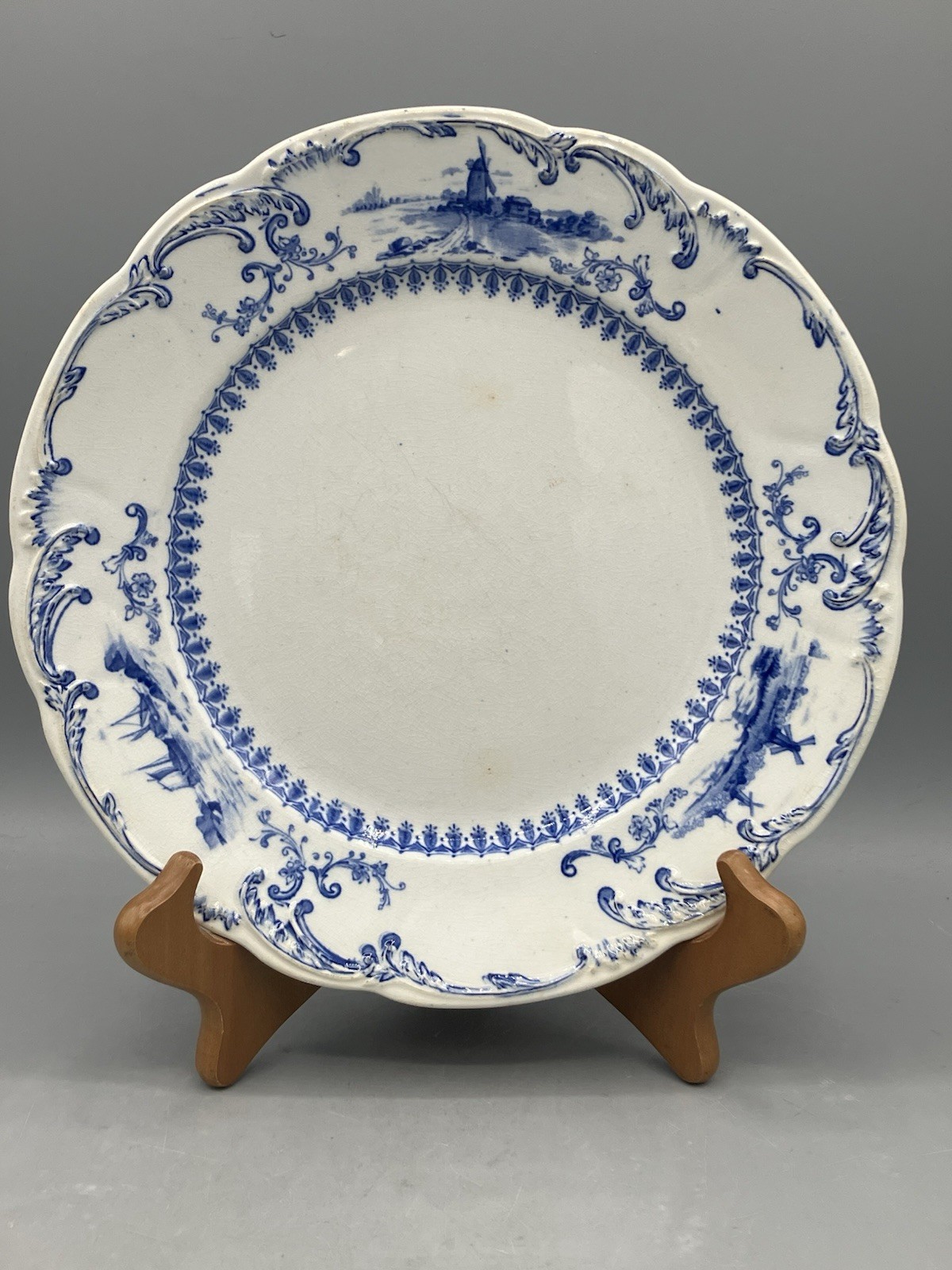 Antique Ridgways Delft Blue Plate 9″ royal Semi Porcelain England Wood & Windsor