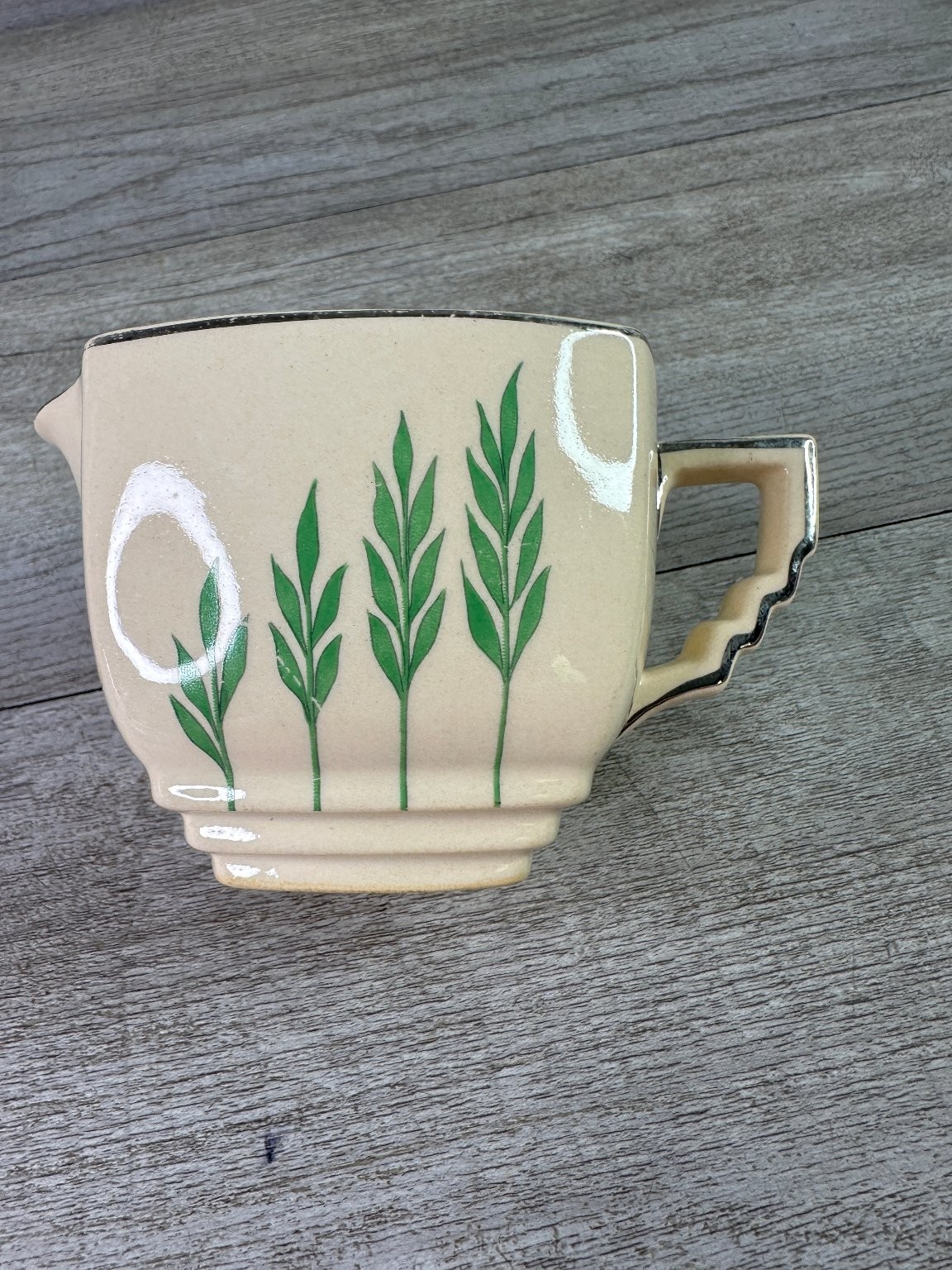 Vintage Leigh Ware by Leigh Potters Creamer Green Wheat Pattern Art Deco Style