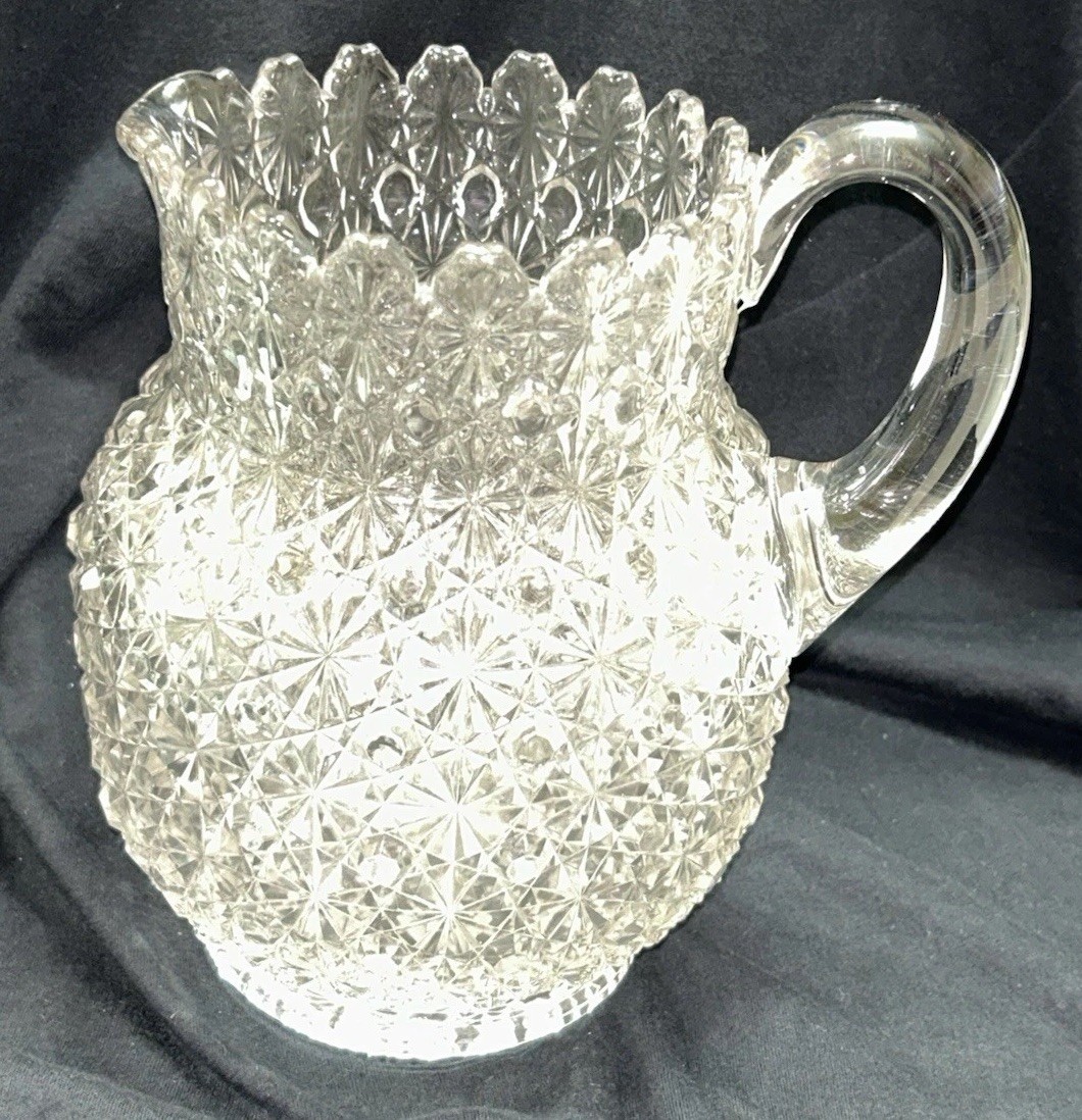 Bryce Bros Daisy & Button Glass Pitcher Victorian EAPG c.1800 Antique 8 1/2″