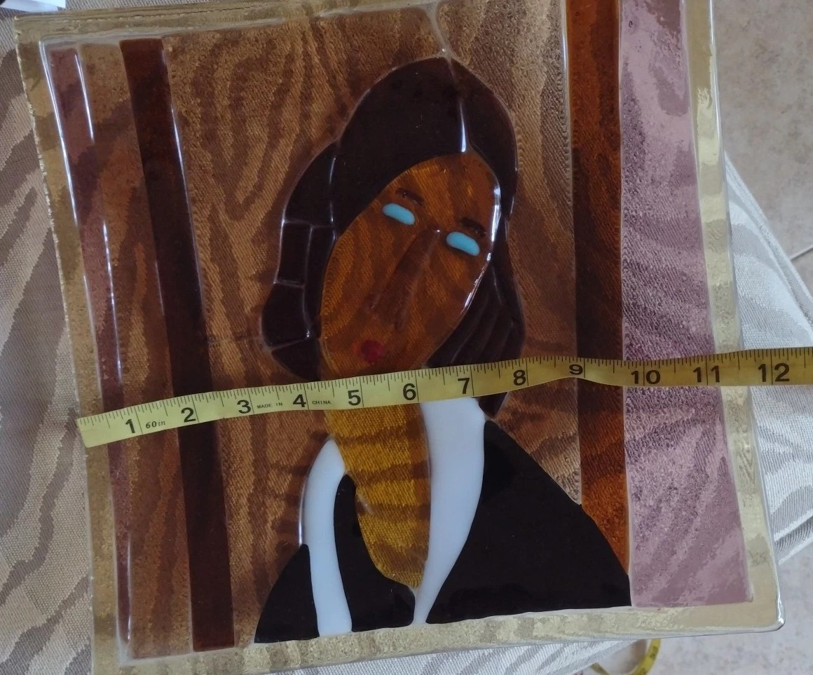 Omaggio a Modigliani Square Art Platter Fused Glass Blue Eyes Handmade Signed