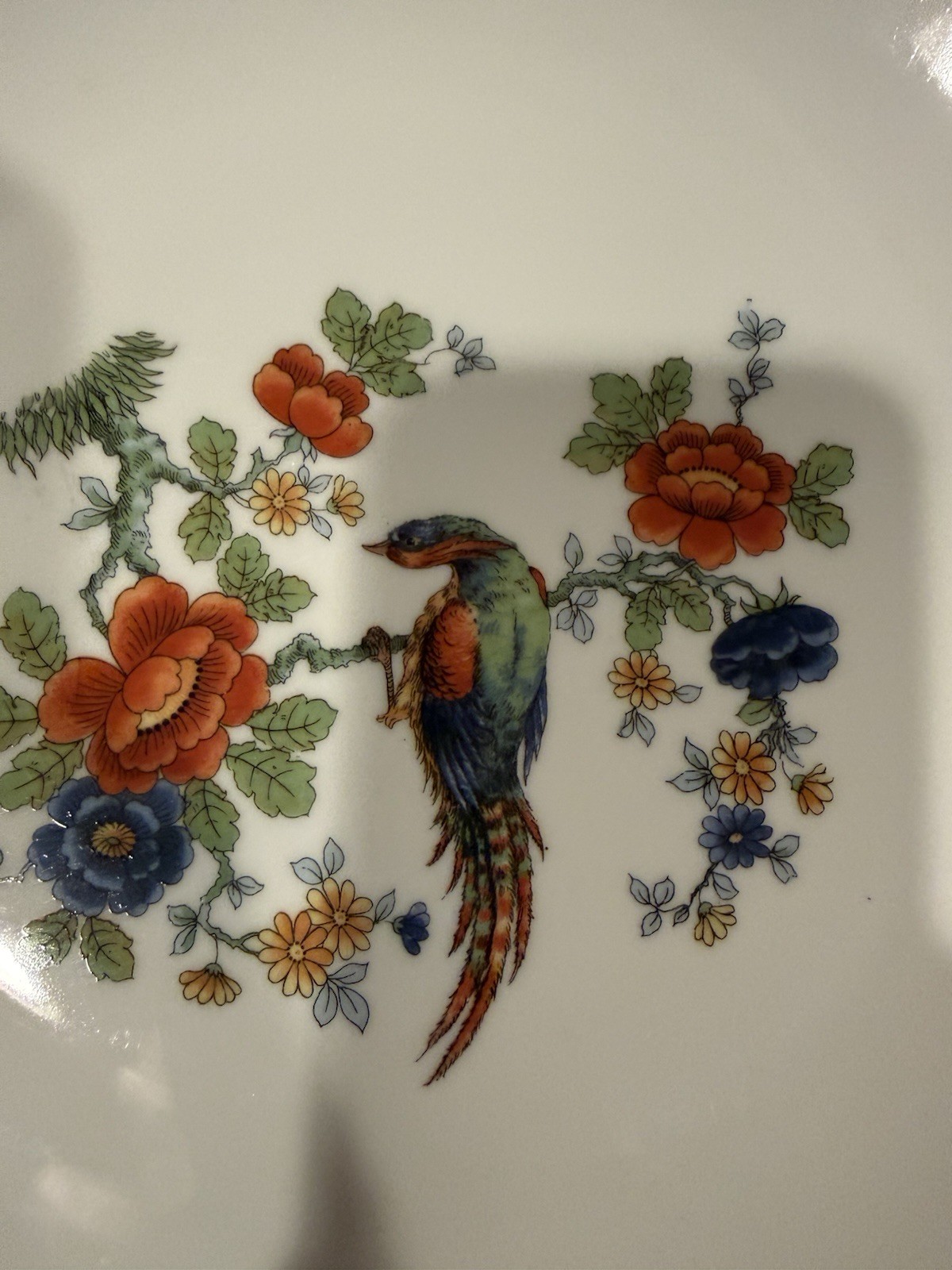 Germany Porcelain Decorative Plate 11 1/2 Floral Border Bird Round Glossy