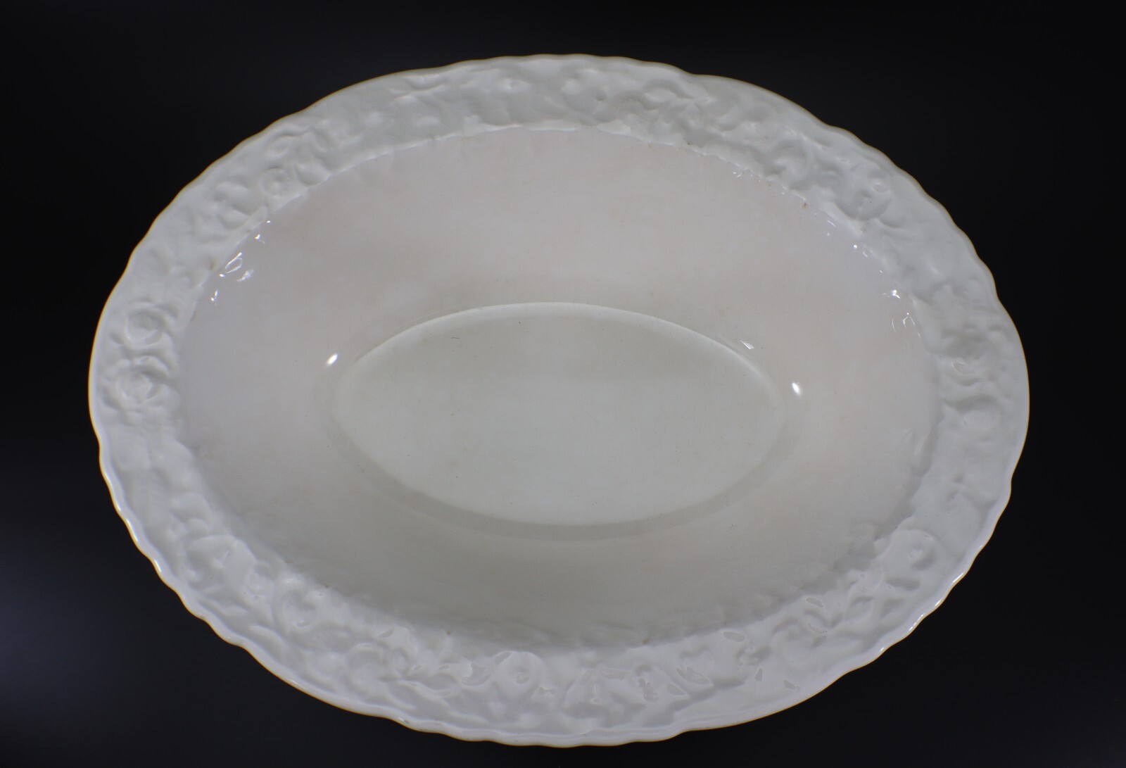 Pope Gosser Rose Point Oval VEGETABLE BOWL White with Raised Roses Vintage USA
