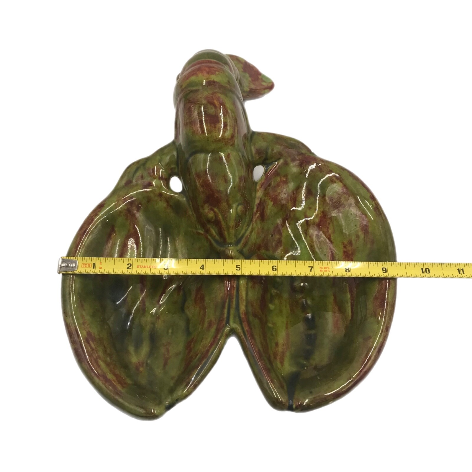 Art Pottery Lobster Divided Serving Dish Drip Glaze Signed BAS Decorative