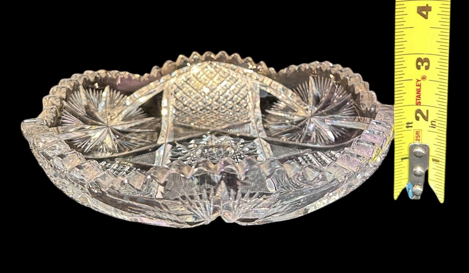 Antique American Brilliant Cut Glass Crystal Dish 8” Wide Low Serving Bowl EUC