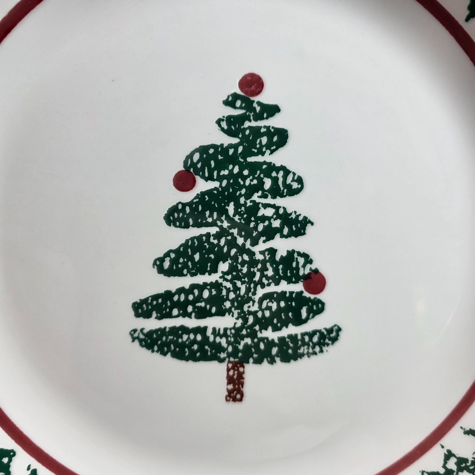 ONE Furio Christmas Tree Dinner Plate Green Sponge Tree & Edge Made in Italy