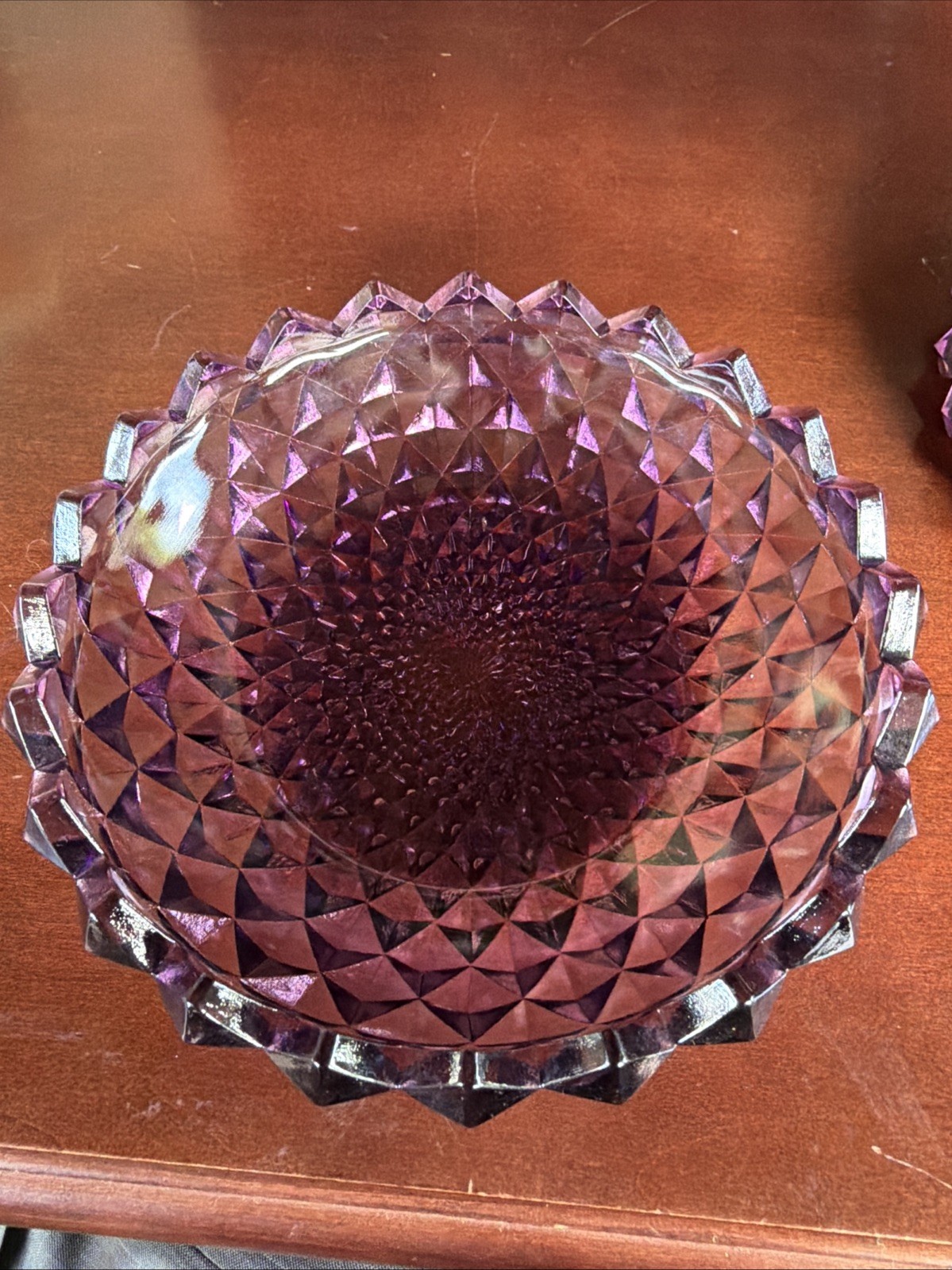 Vintage Westmoreland Glass Amethyst/Purple Sawtooth Covered Candy Dish Signed
