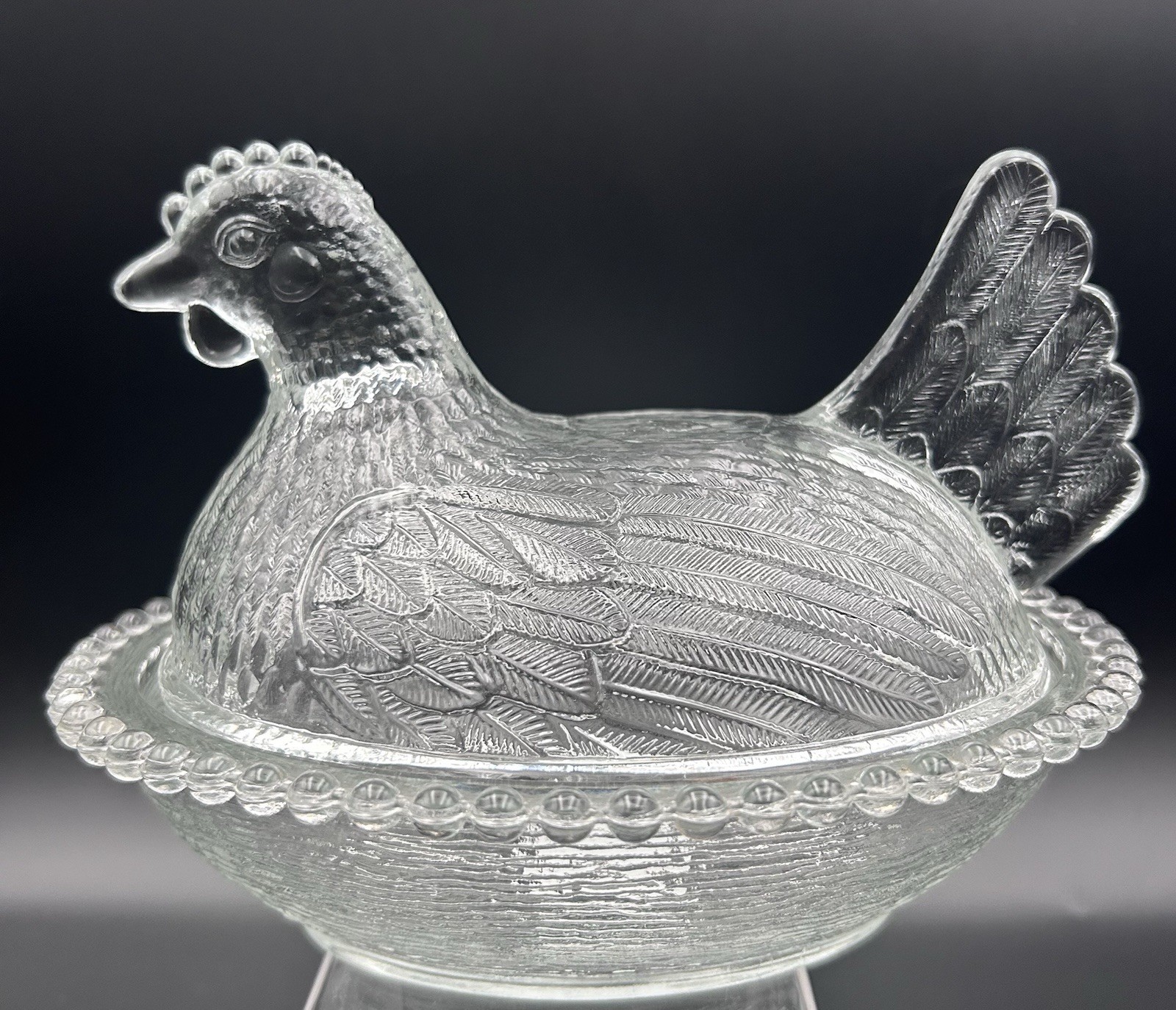 Vtg Indiana Glass Clear Hen On Nest Candy Dish EAPC Mid Century 1950-1959