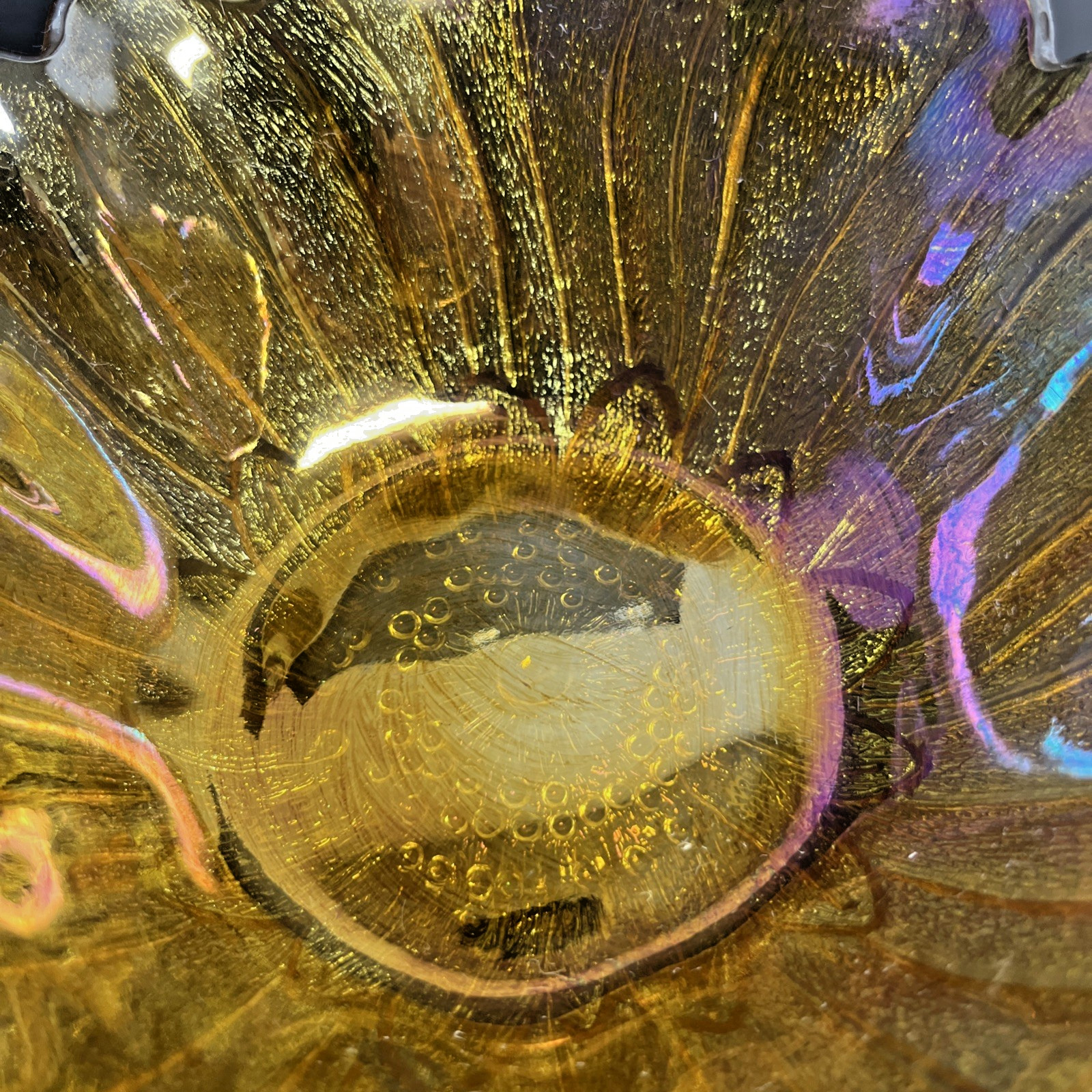 Indiana Iridescent Carnival Glass Bowl set of 2 VTG Sunflower Marigold Amber 7″