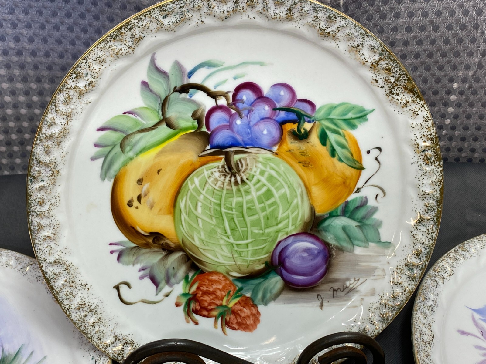 Set of 4 ~ Vintage “FRUIT” Ucagco Ceramics ~ Japan ~ Wall Plates ~ Signed ~ 8″