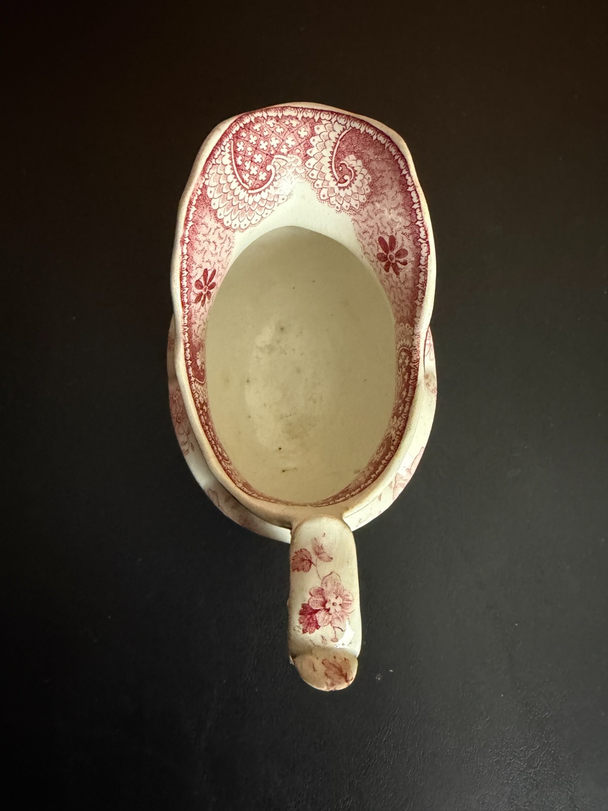 Antique Victorian Red Pink Transferware Footed Creamer Pitcher 19th C Star Mark