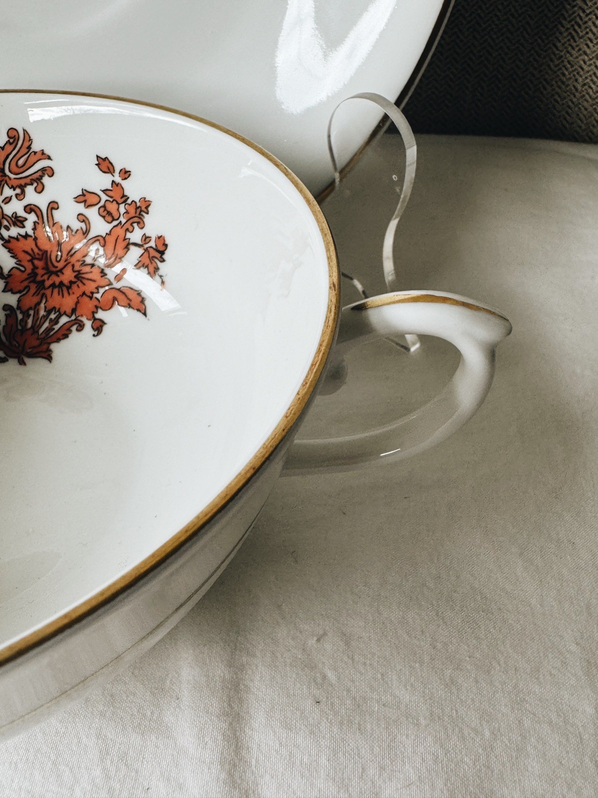 Vintage Vista Alegre “Teresa” Rust Footed Cup & Saucer Portugal, Set of THREE