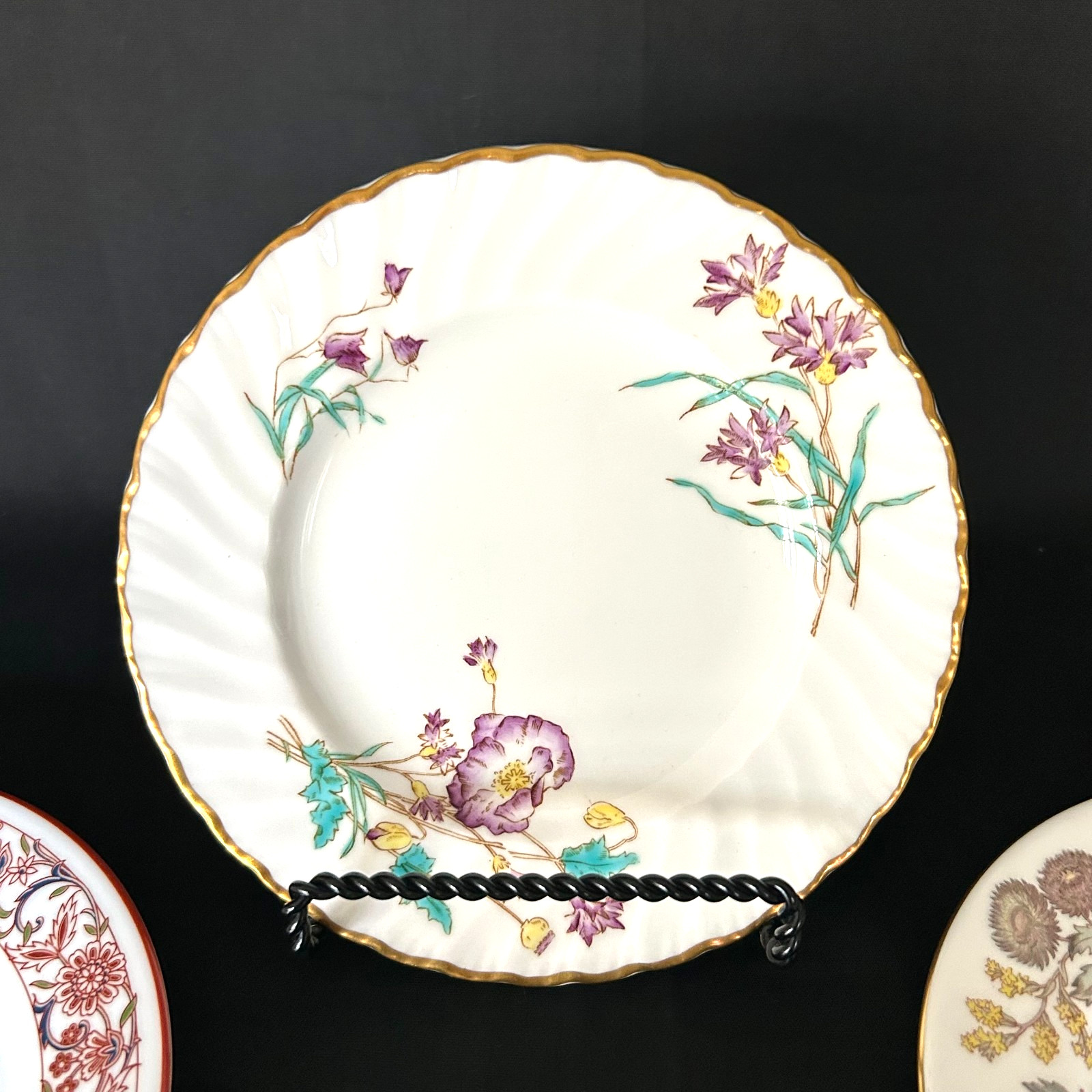 Vintage Mismatched Fine China Bread Dessert Party Plates – 4 Red Purple Florals