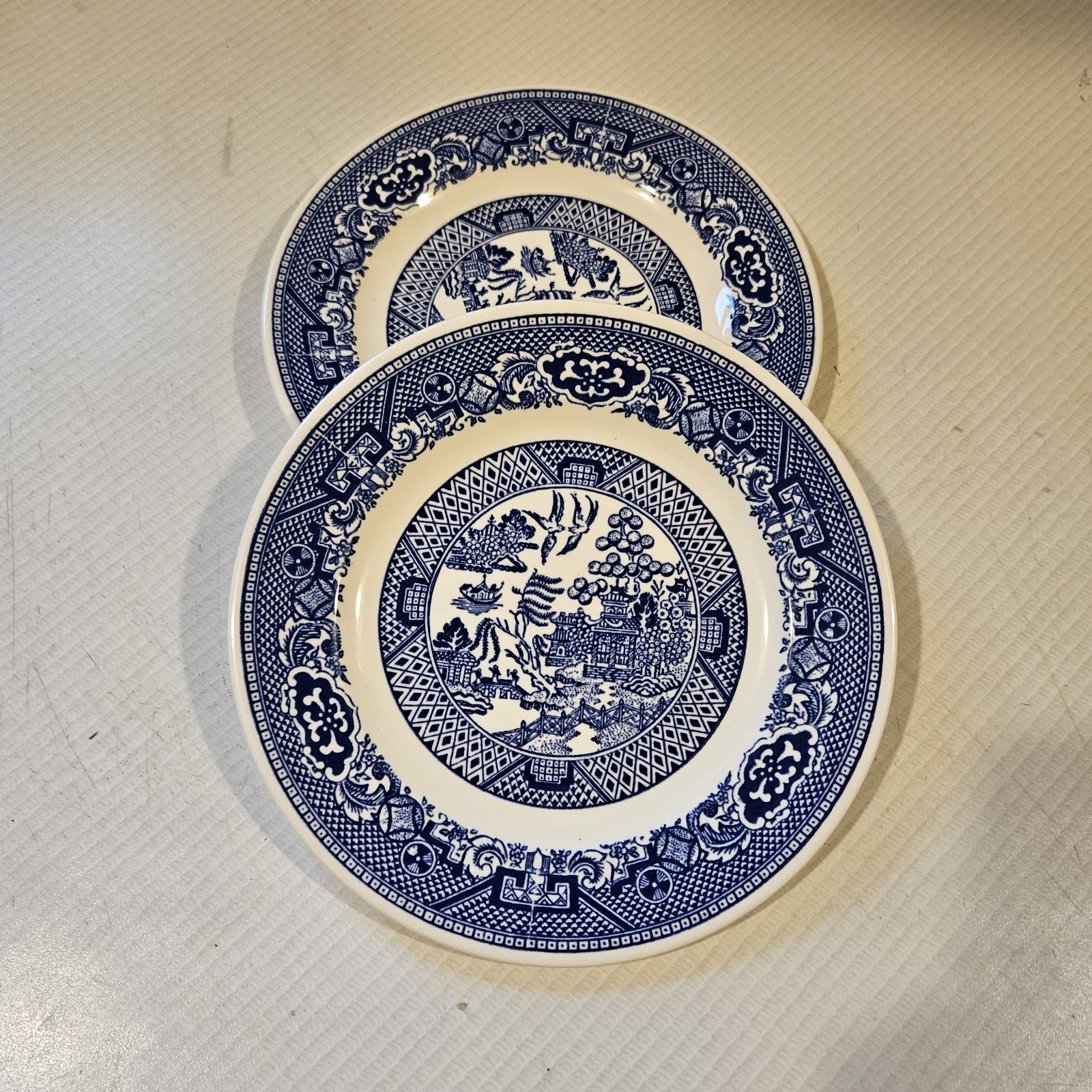 Willow Ware Royal China Underglaze 2 Bread Plates And 2 Saucers, 4 Total Plates