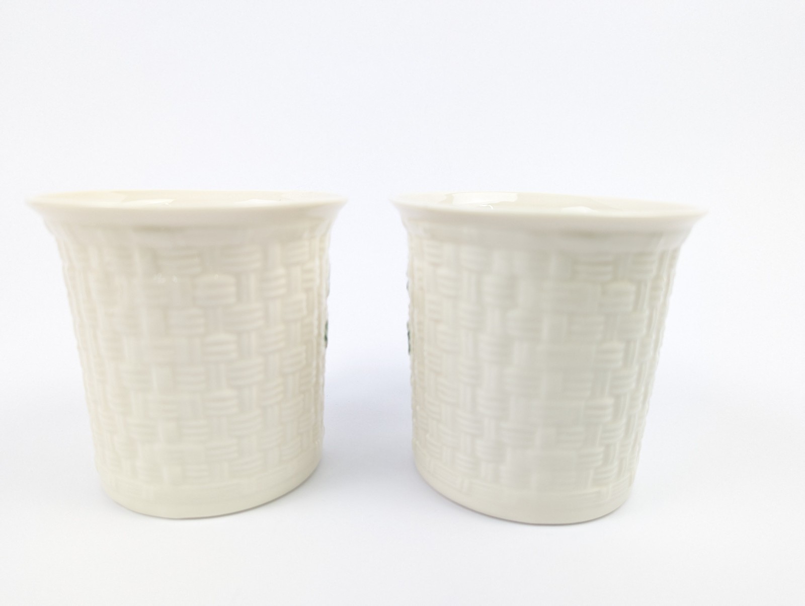 *LOT OF 2* Belleek Porcelain Irish Mugs White Green Shamrock Pattern Ireland