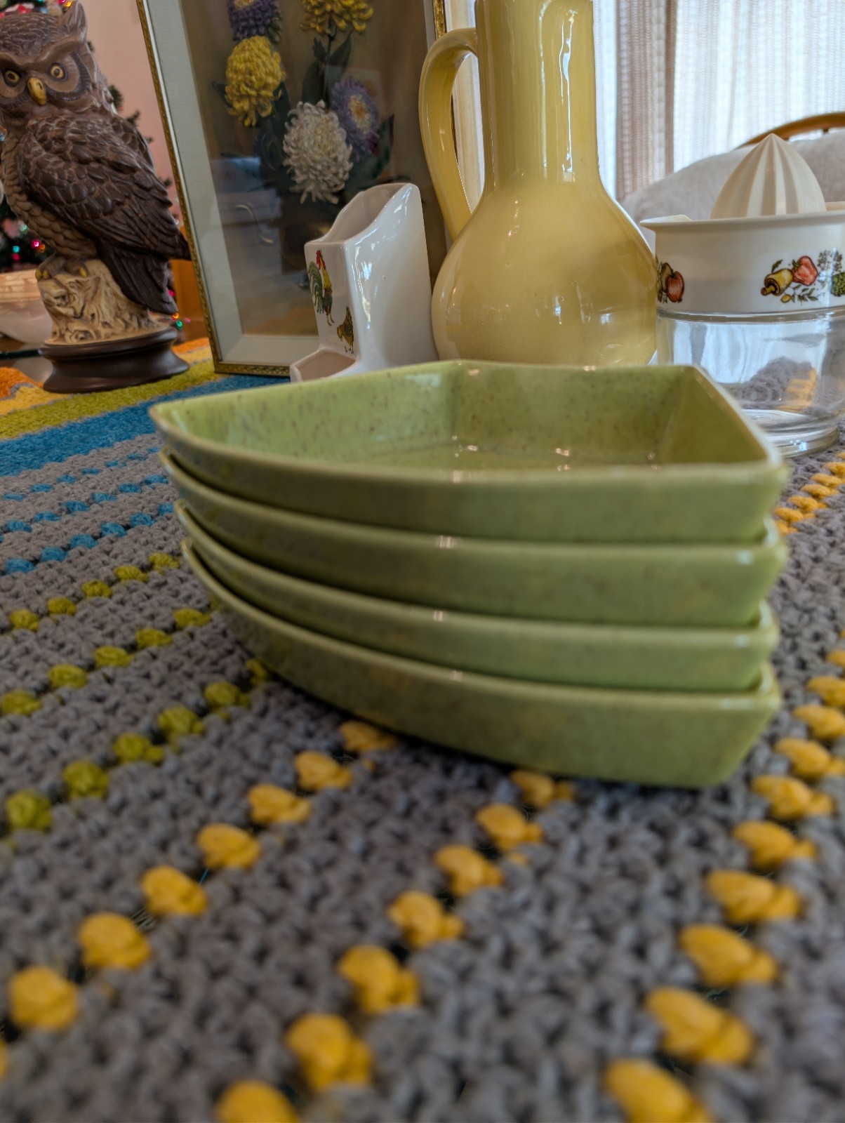 Ceramic Speckled Green Four-Piece Serving Set