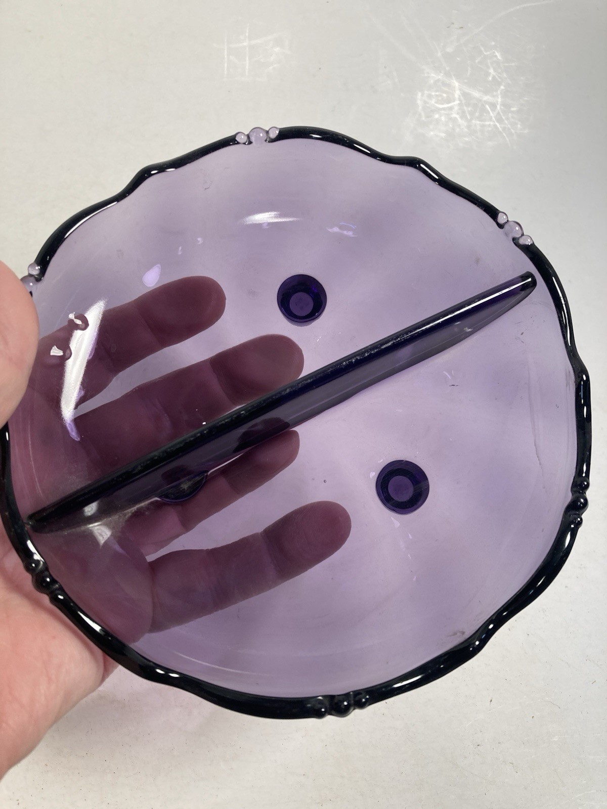 Vintage Purple Glass RELISH Dish, Divided Server, “footed”,condiment, irradiated