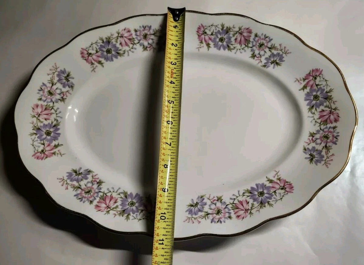 Serving Platter 15×11″ Favolina Roulette Pink Purple Floral Gold Poland Vintage