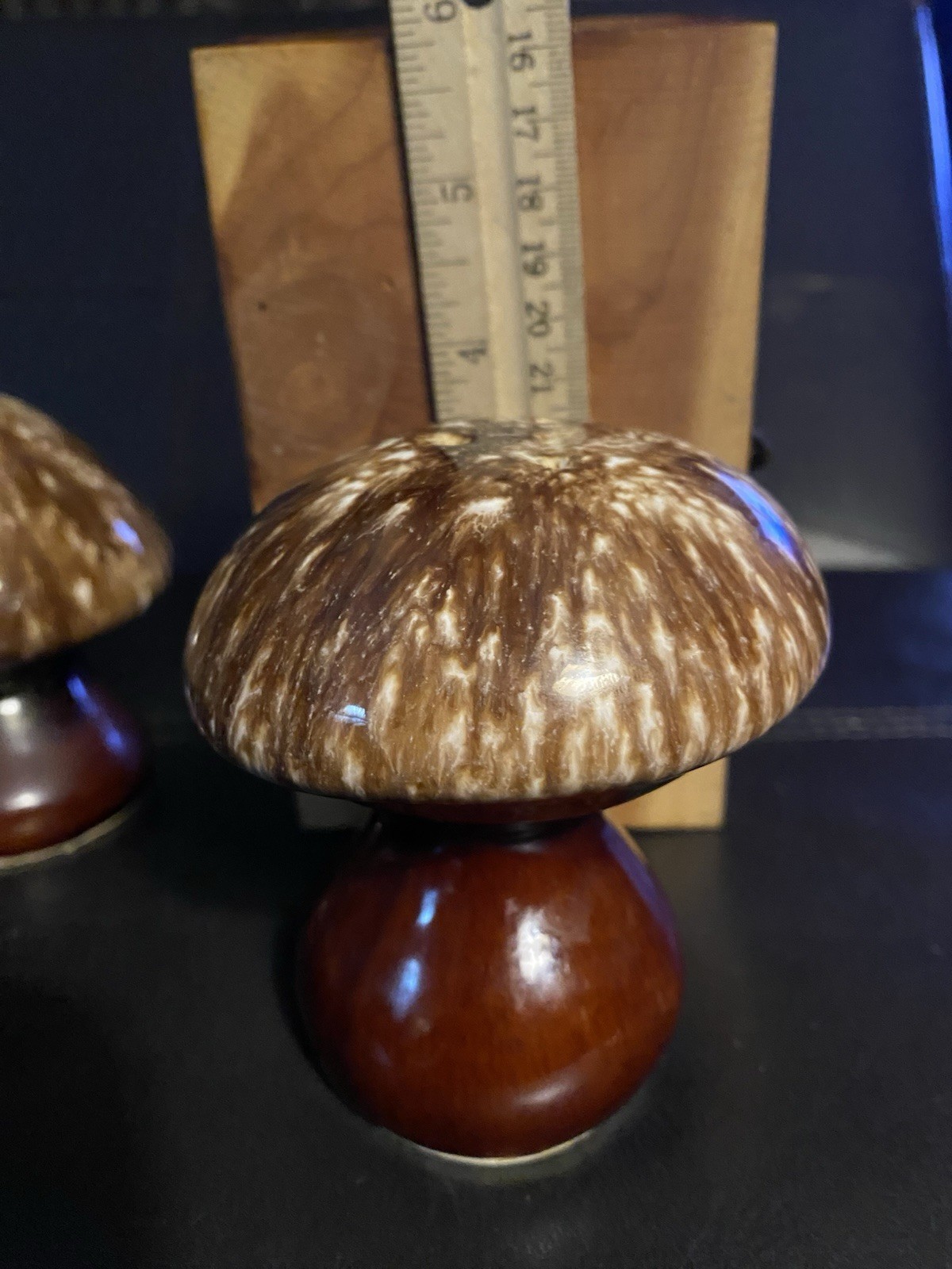VTG HULL USA SALT & PEPPER SHAKER POTTERY BROWN DRIP GLAZE MUSHROOM MCM CERAMIC