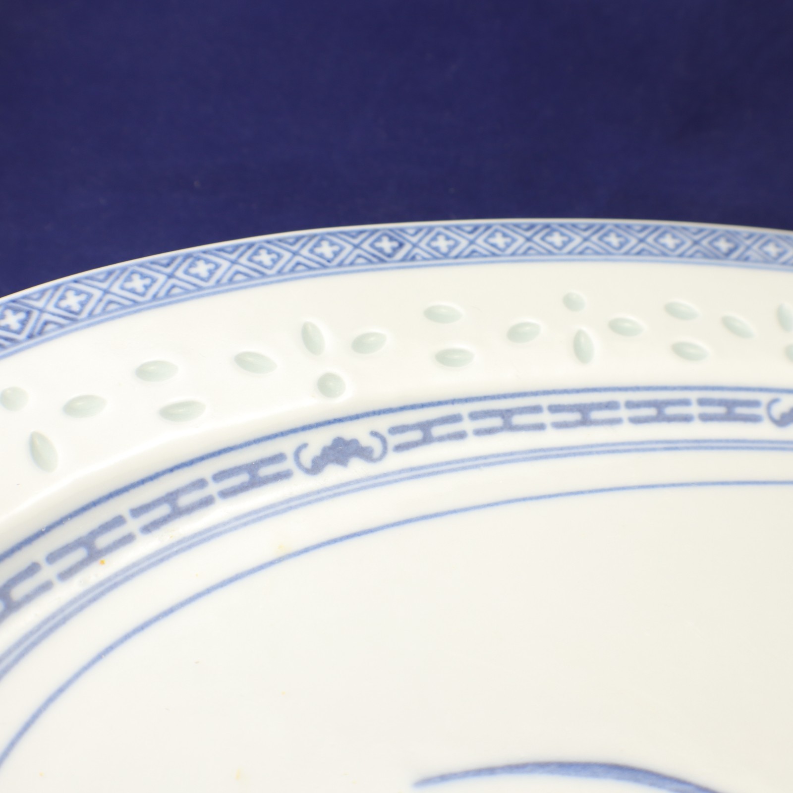 Tienshan Rice Flower Large SERVING PLATTER 15.5 x11″ Blue White Translucent Vtg