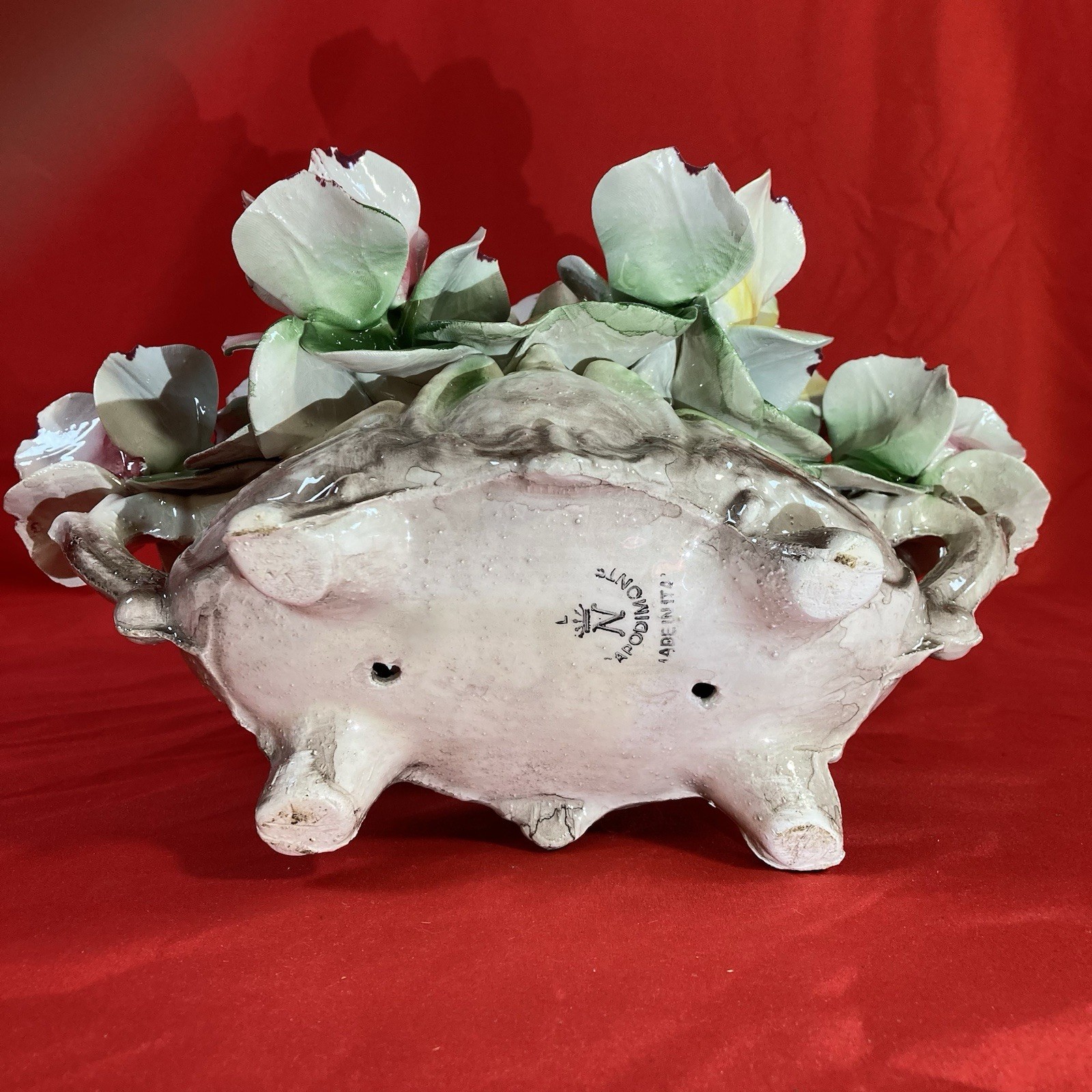 Vintage Capodimonte Hand Formed Floral Centerpiece / Made in Italy Ceramic Lg