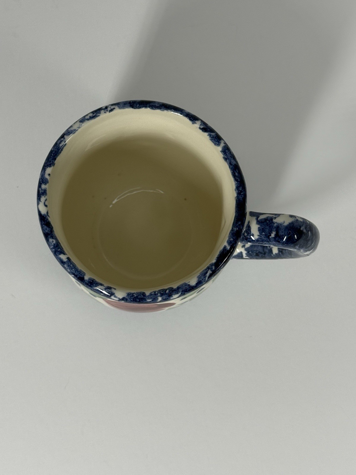Vintage Gail Pittman Pottery Mug 1992 Hand Painted Floral Blue & Red 4.5” Signed