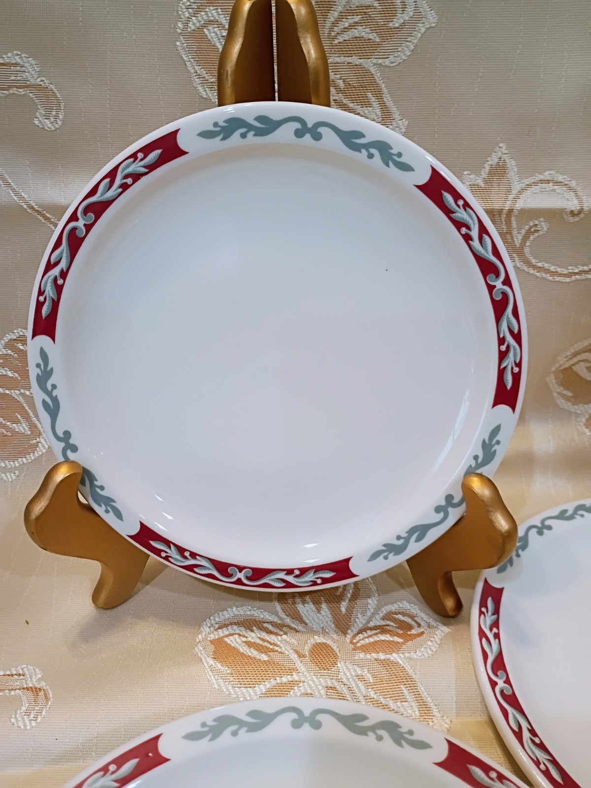 VTG Syracuse China Embassy Pattern White w/Red Border Dessert/Side Plates-Six PC
