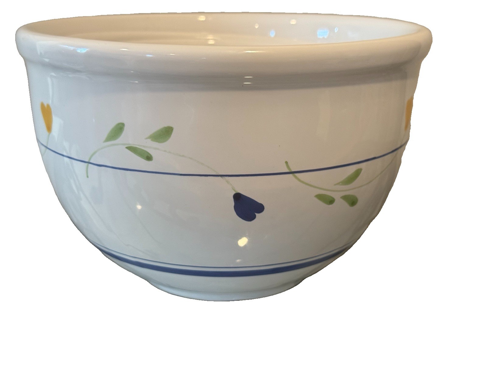 Vintage Italy Nesting Ceramic Mixing Bowl Set 3pc Floral Blue Line Stoneware Pot