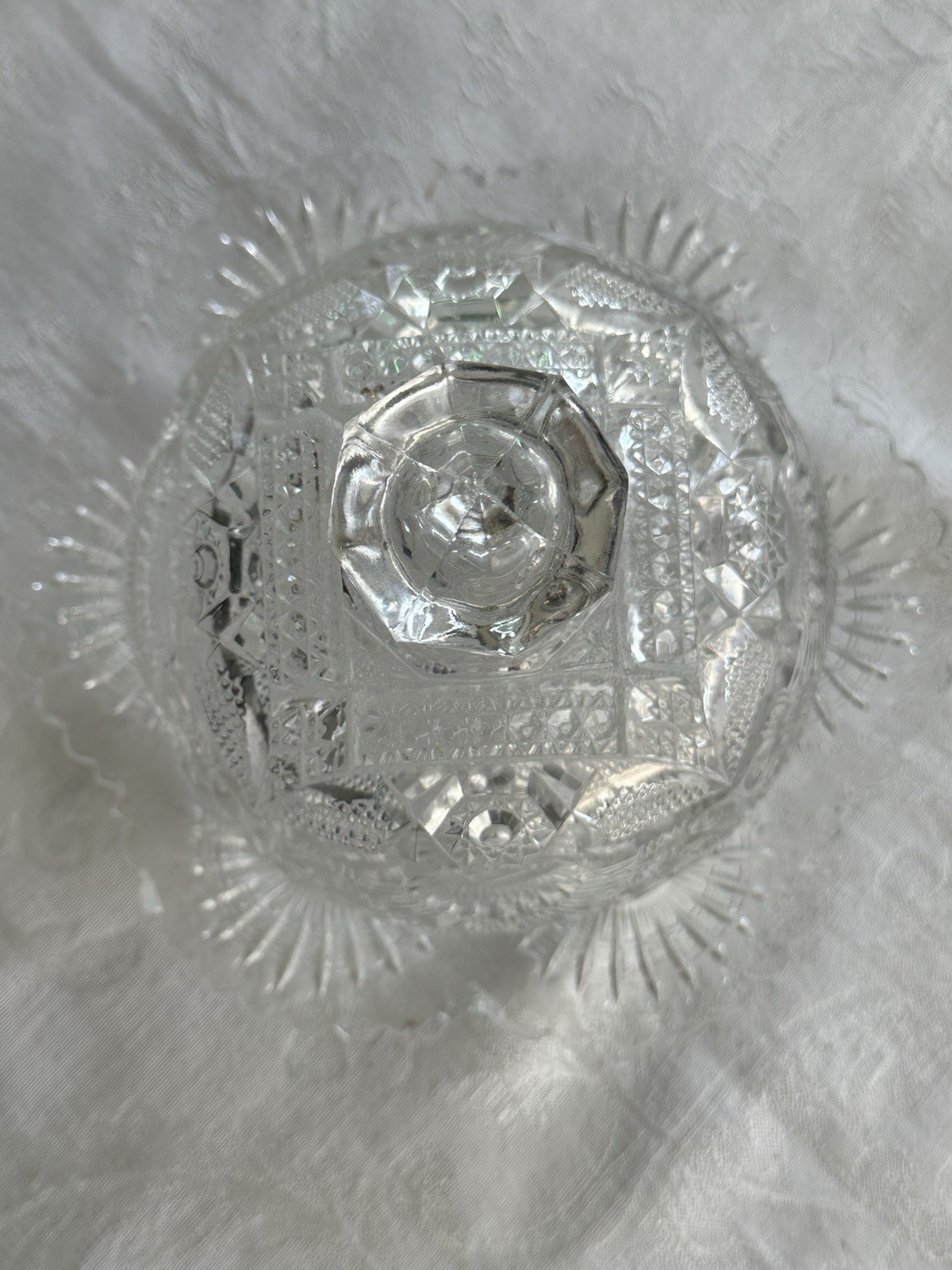 Antique US Glass Co. Rising Sun Clear Lead Crystal Glass Round Covered Butter