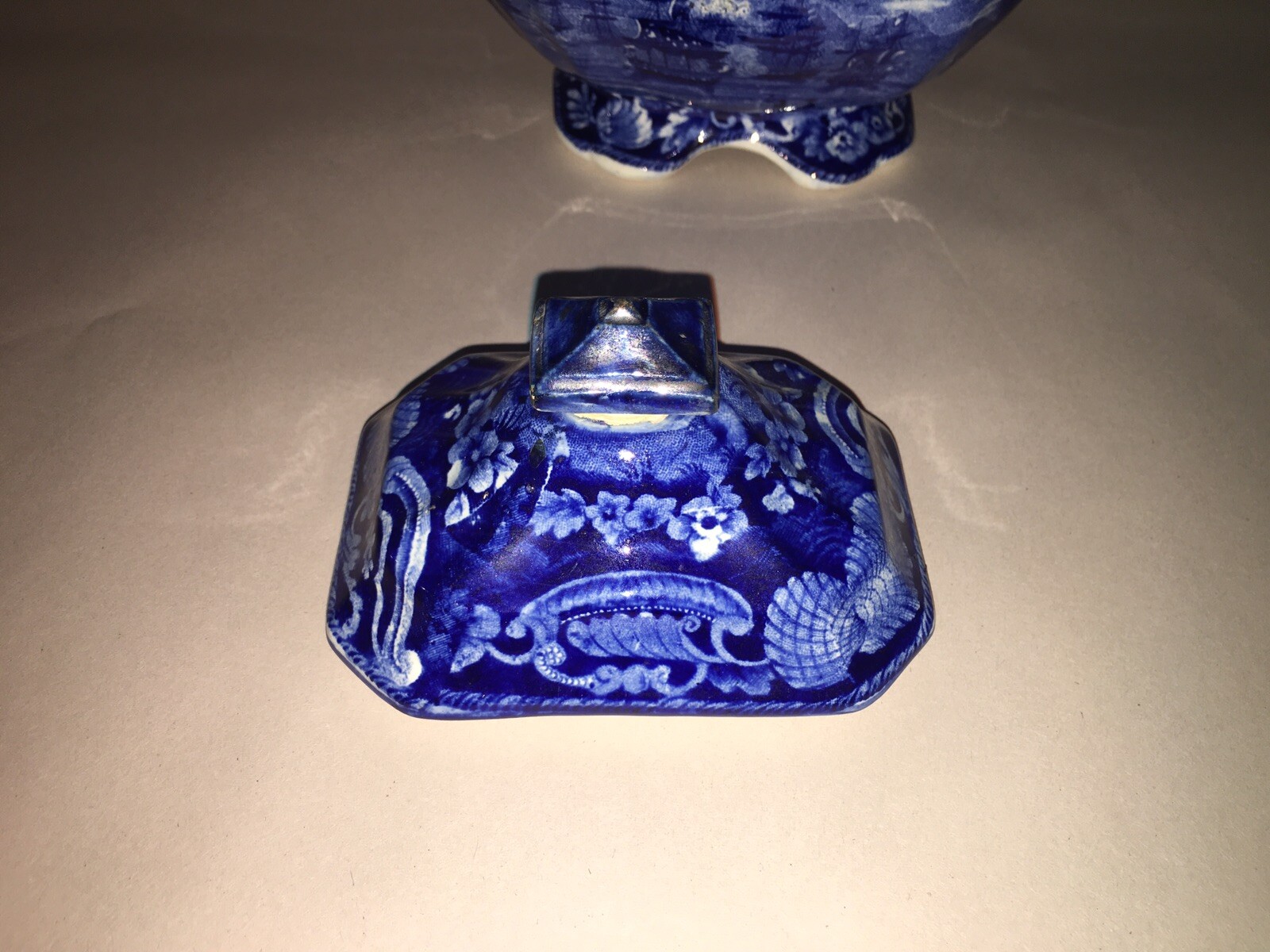 LA3 Historical Staffordshire Dark Blue Sugar Bowl Macdonoughs Victory Ca. 1825