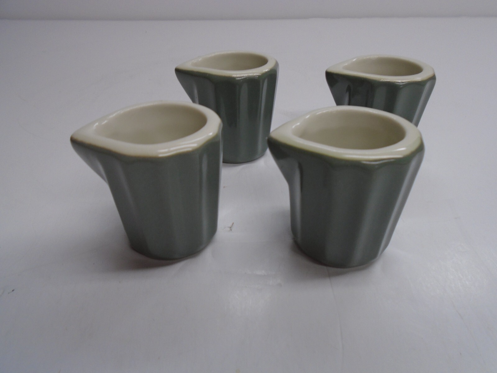 Vintage “HALL” 2″ RESTAURANT CREAMERS , “GRAY FLUTED” – Matched Set of (4), NOS