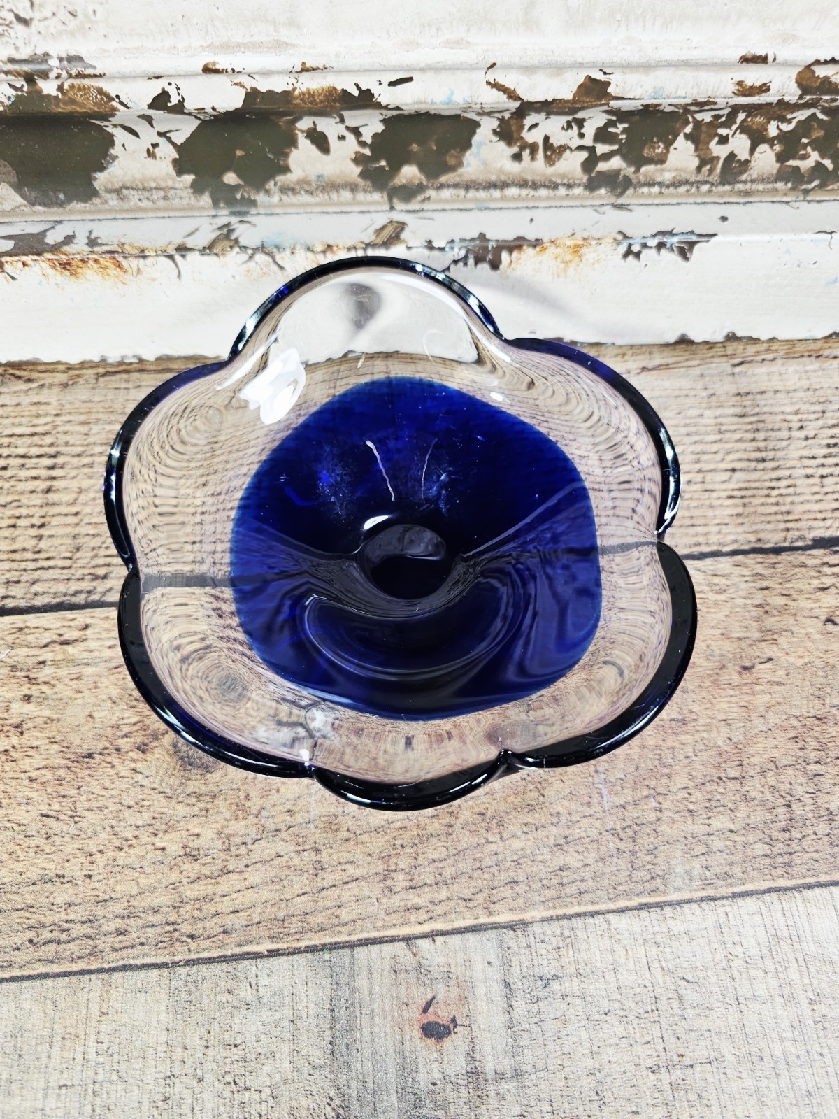 VTG Scandinavian Cobalt & Clear Candy Dish, 2″ Tall X 6″ Diameter
