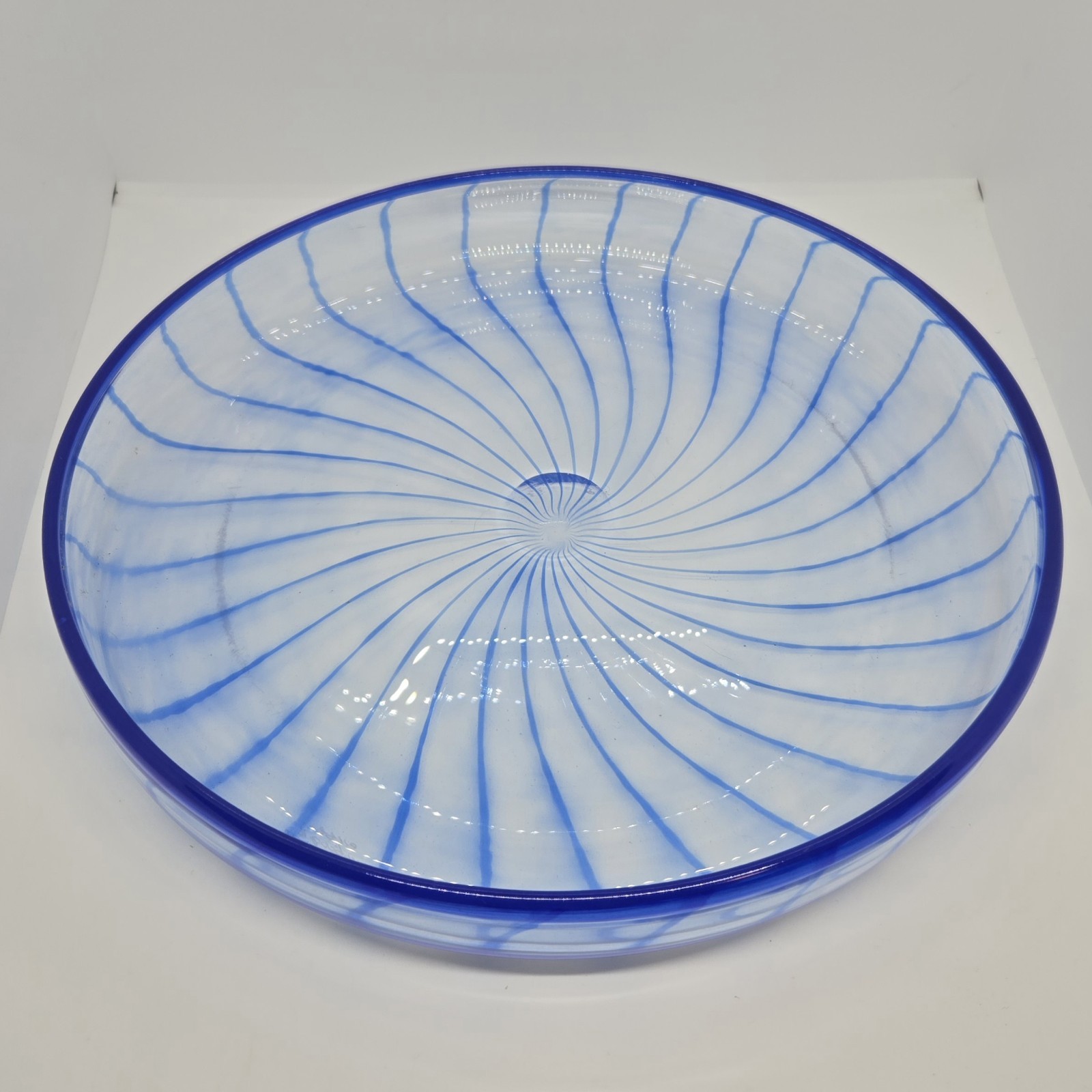 Vintage Kosta Boda Blue Swirl Bowl 12.75″