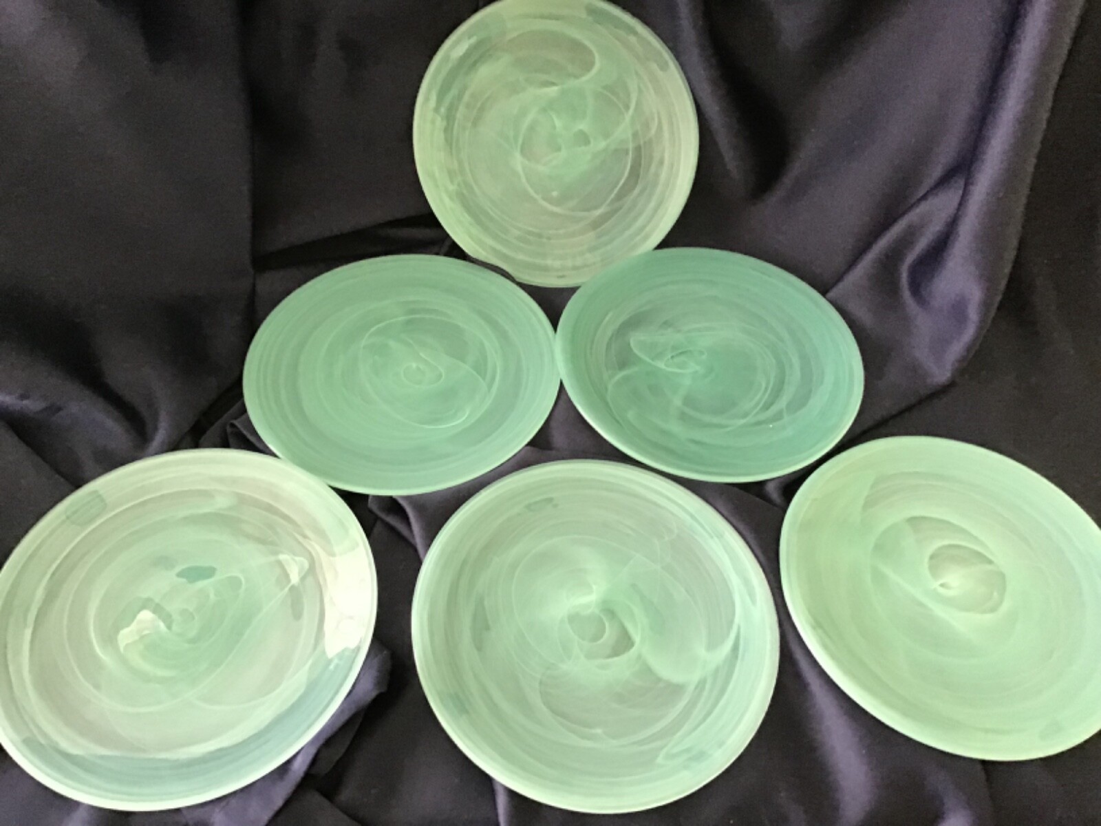 6 PIER ONE aqua ALABASTER glass SALAD PLATES EXCELLENT! PIER 1 turquoise green