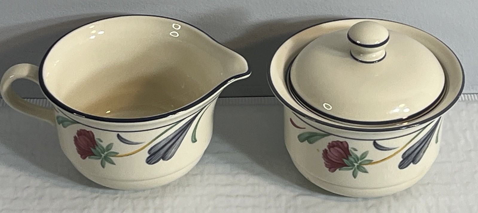 Lenox Poppies on Blue Creamer and Sugar Bowl Set Chinastone