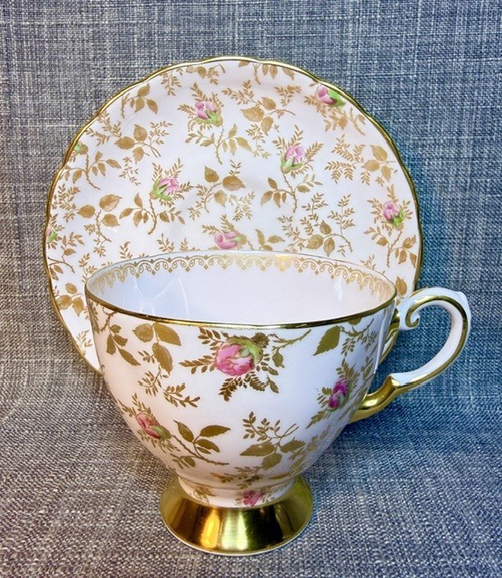 Vintage Royal Tuscan Teacup and Saucer Sunshine Rose Pattern English Bone China