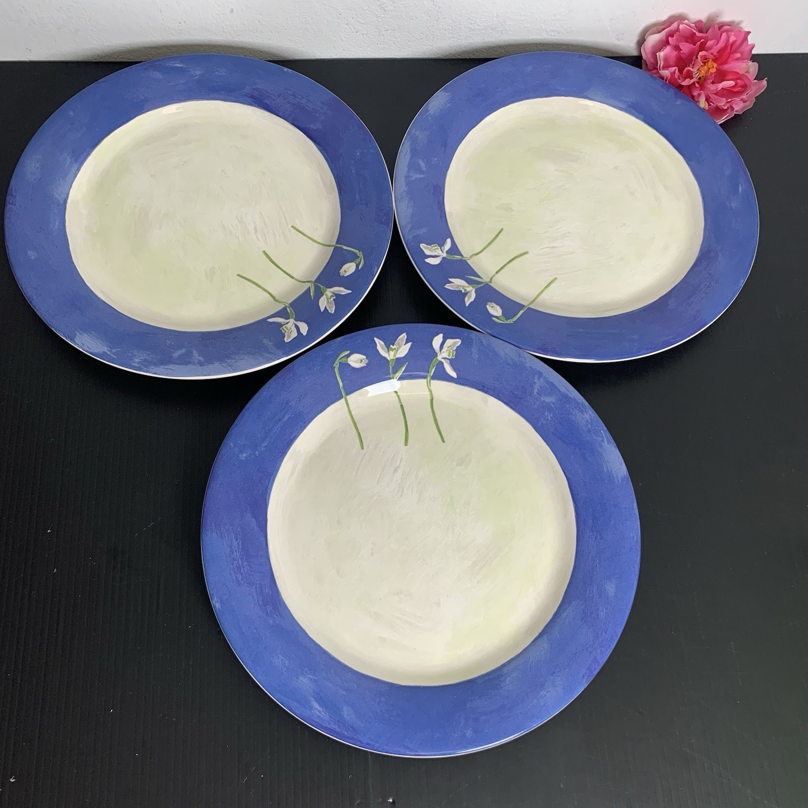 Faiencerie De Gien ALICE – Alice Blue Floral Dinner Plate – Set of 3