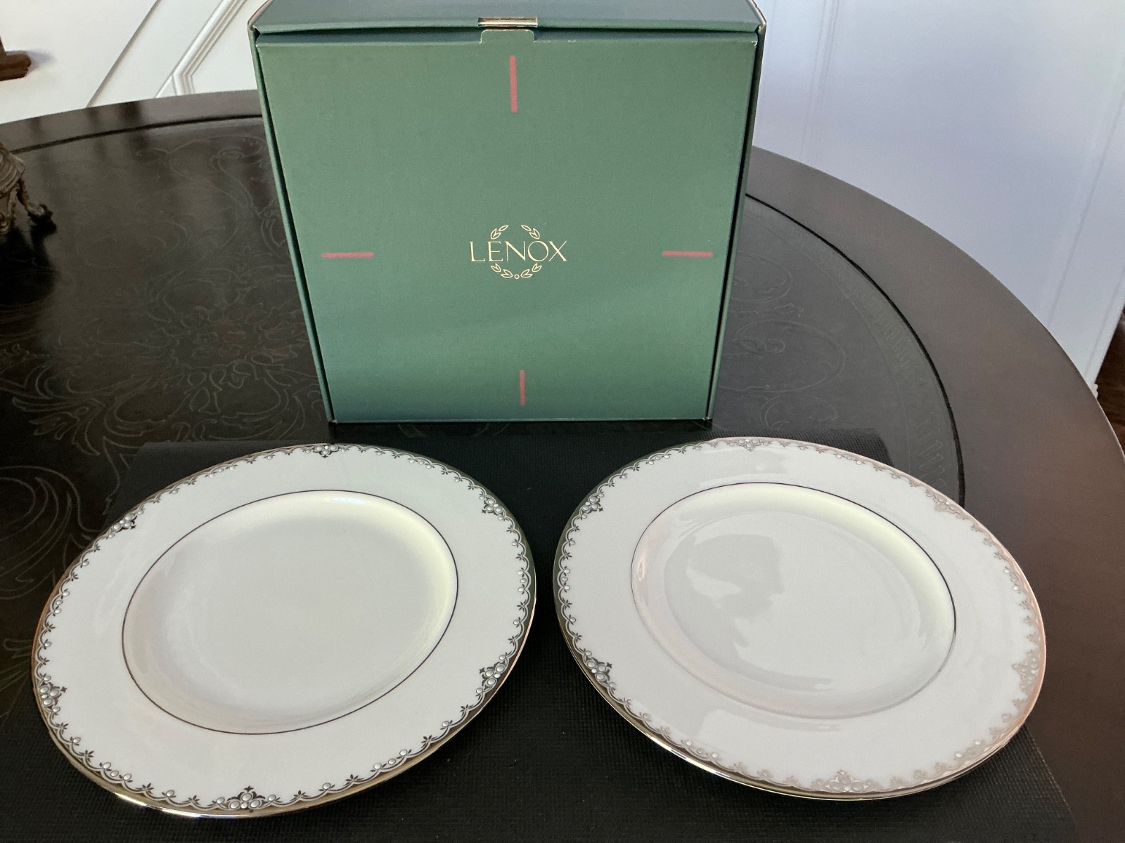 Lenox Federal Platinum Fine Bone China Plates 9.25” Lunch White NEW Set of 2