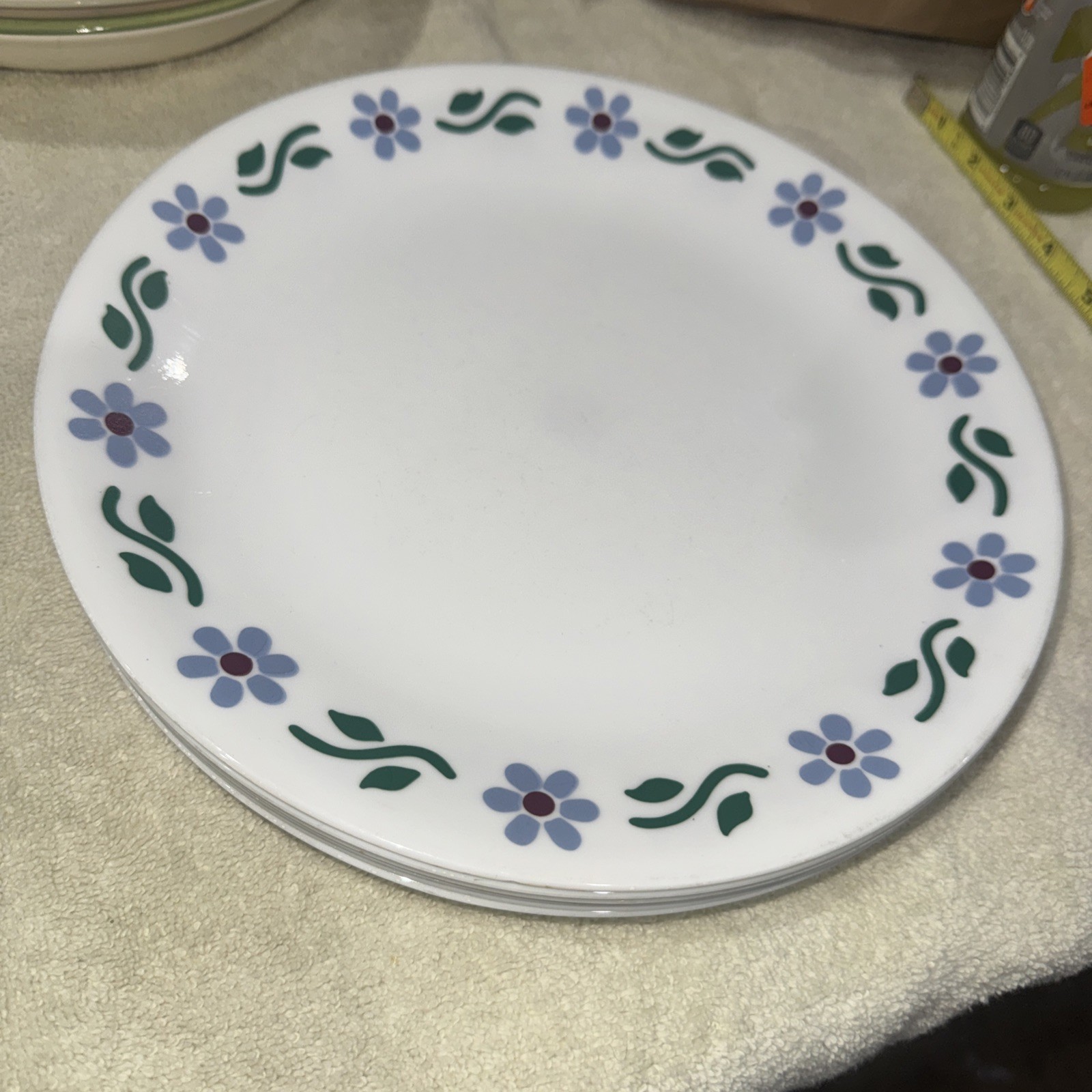 (6) Corelle Cottage Inn Blue Daisy Flower Dinner Plate 10.25″