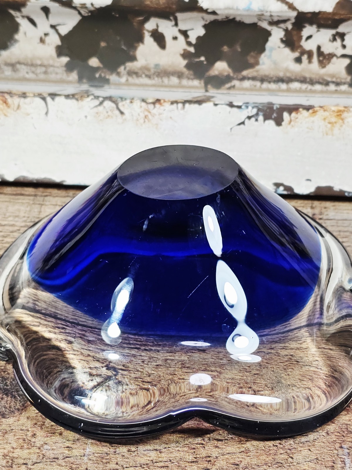 VTG Scandinavian Cobalt & Clear Candy Dish, 2″ Tall X 6″ Diameter