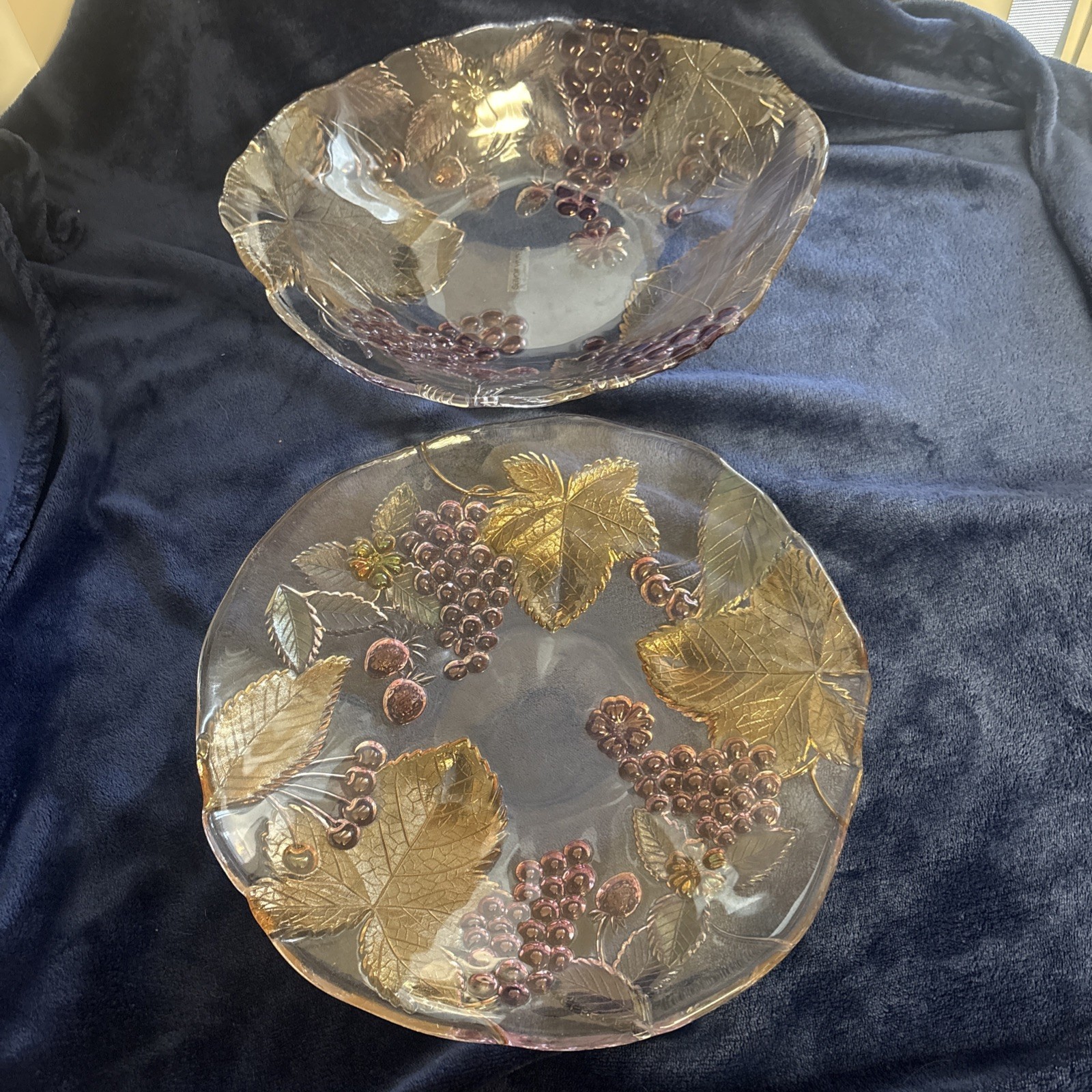 Vintage MIKASA Chablis Glass Duo With Cheese Serving Platter Plate+Oval Bowl