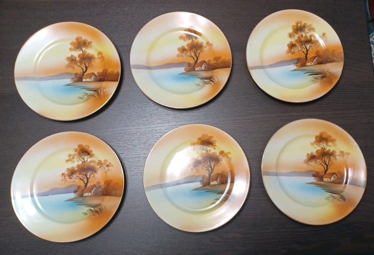 Antique Gold Rim Noritake Tree In The Meadow Plate Bowl Set Hand Painted 15 Pcs