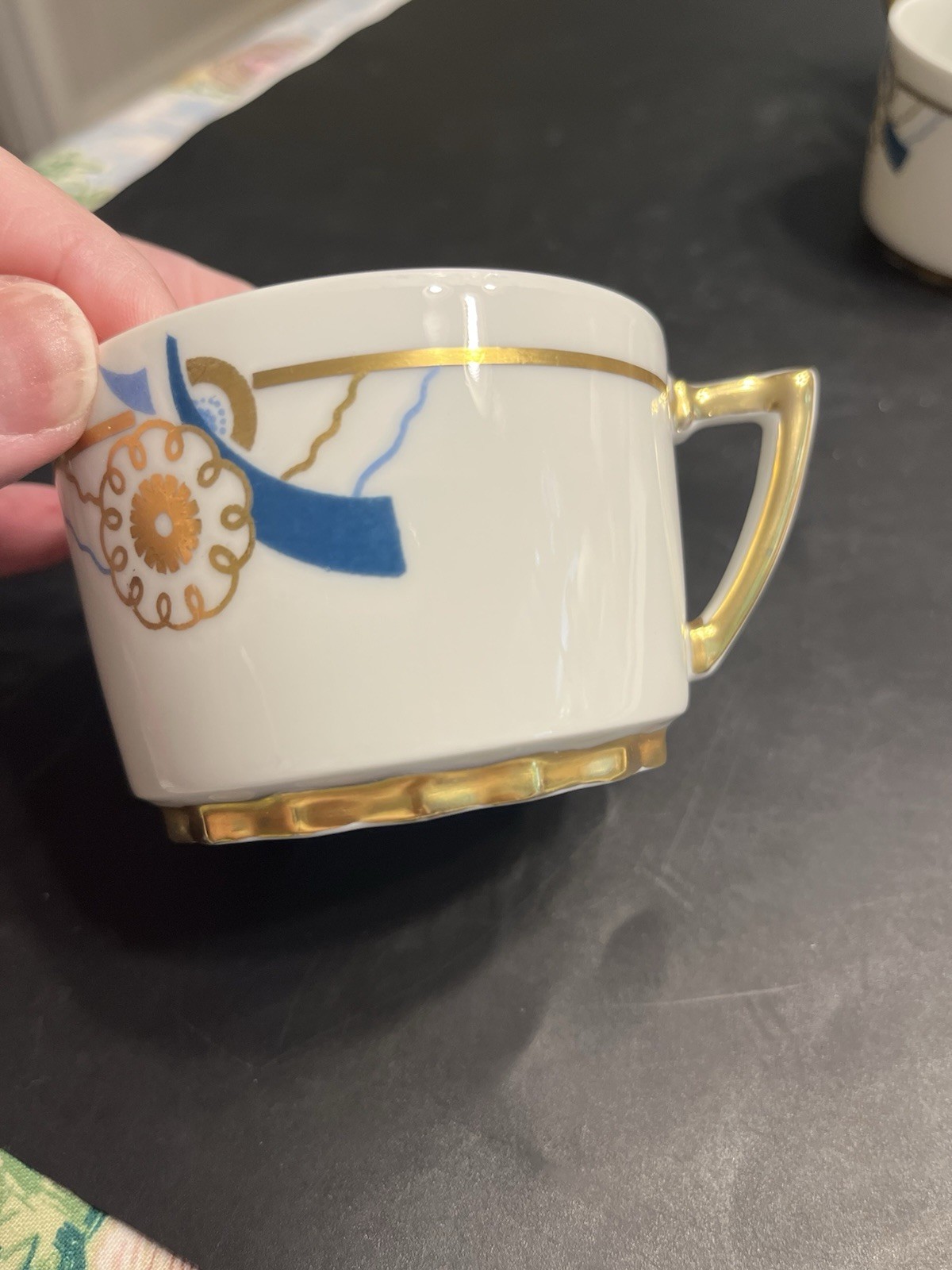 Haviland Limoges France Gold Teal Blue Coffee Tea Cups Mugs 6pc