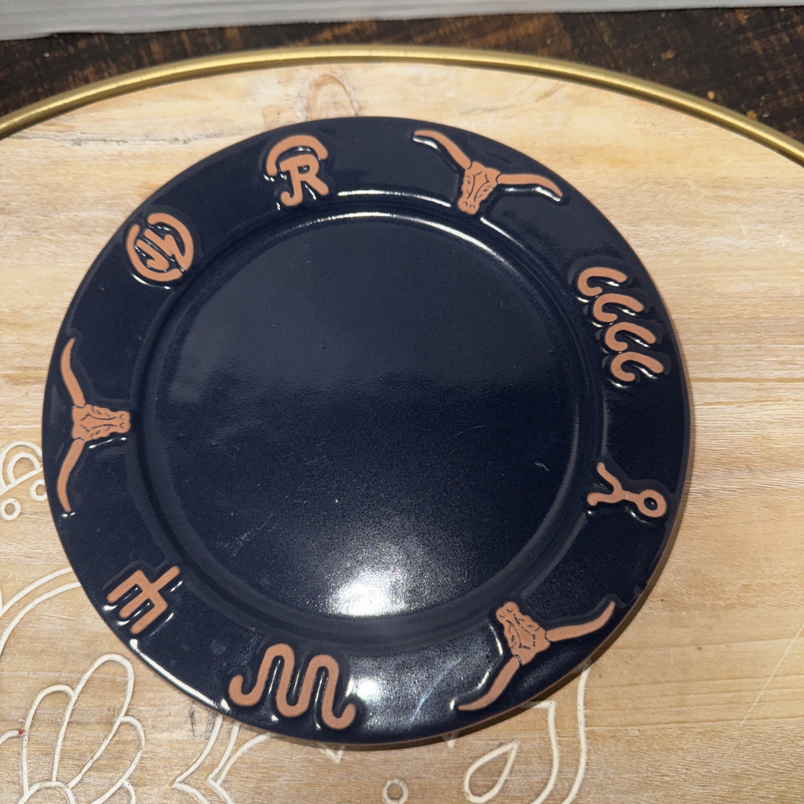 Frankoma Vintage Navy Blue Salad Plate 7.75″ Longhorn Ranch Brand Set Of 4