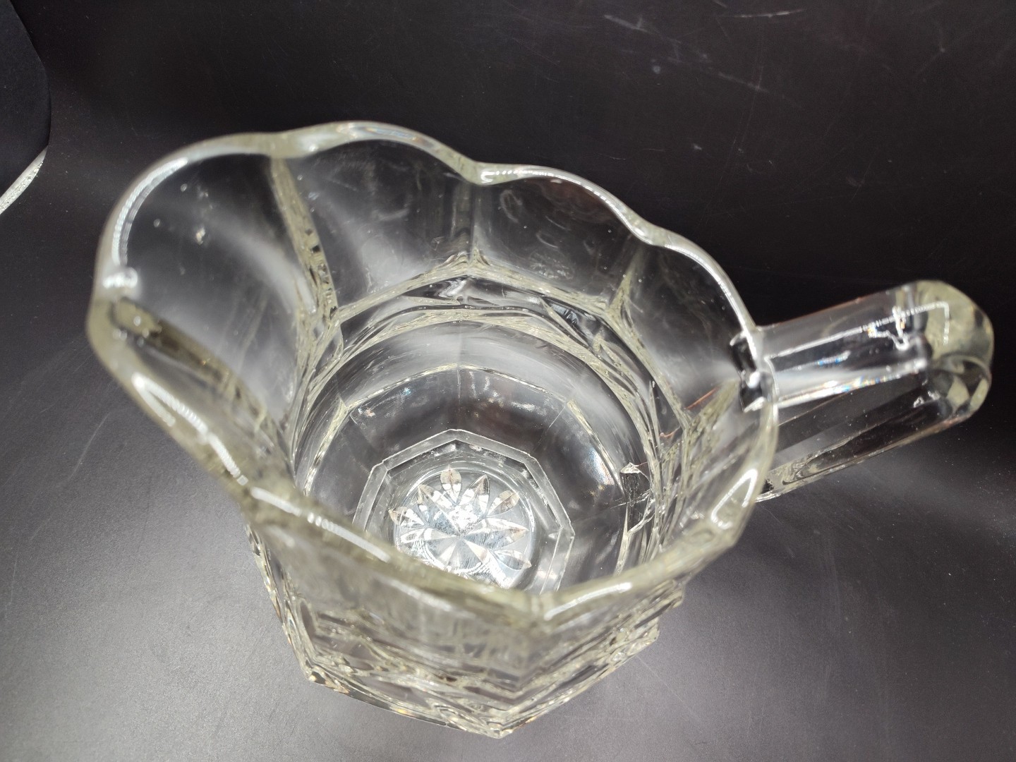Vintage Heavy Paneled Clear Glass 7”H x 8″L x 5″W Pitcher Juice