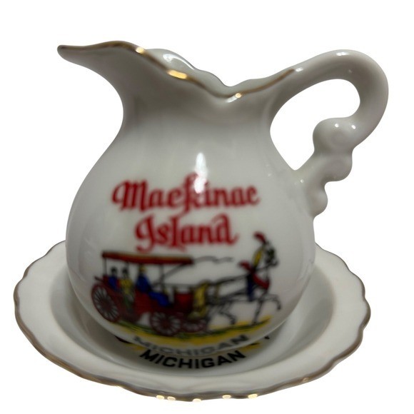 Vintage Mackinac Island Michigan Souvenir Mini Creamer and Saucer Set Japan